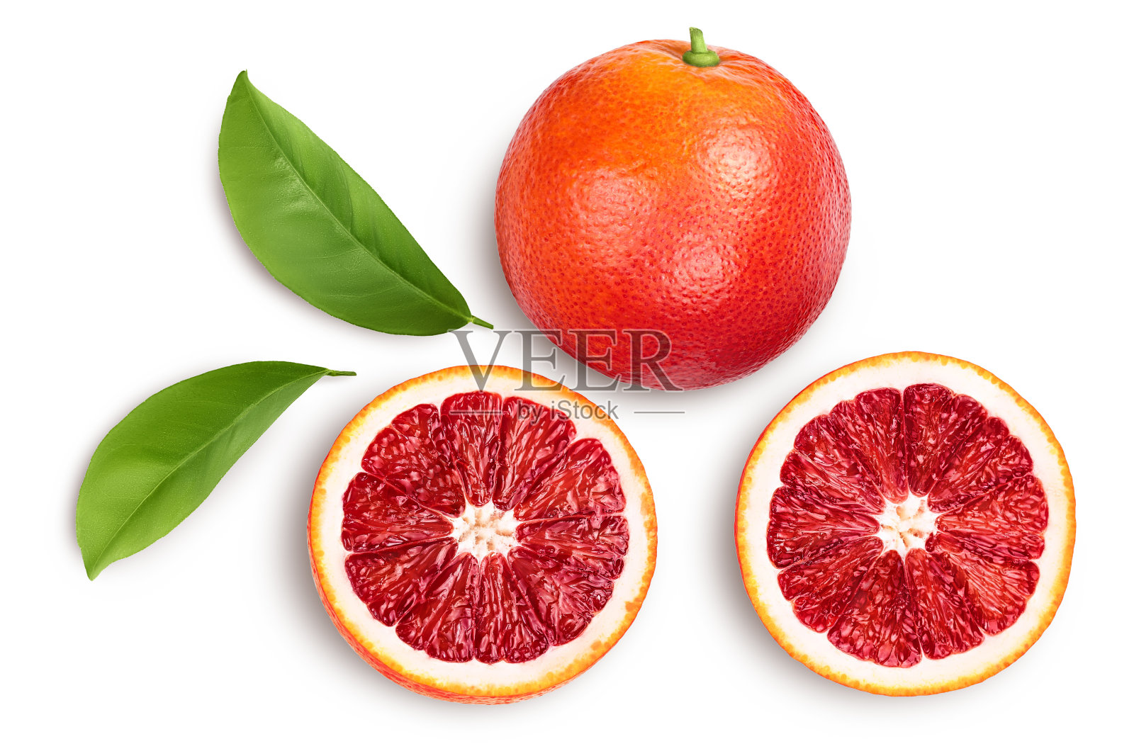 血红橙孤立在白色背景与修剪路径。前视图。平躺照片摄影图片