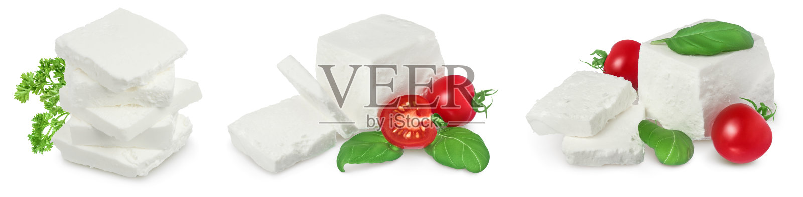 羊乳酪孤立在白色背景。全景深。设置或集合照片摄影图片