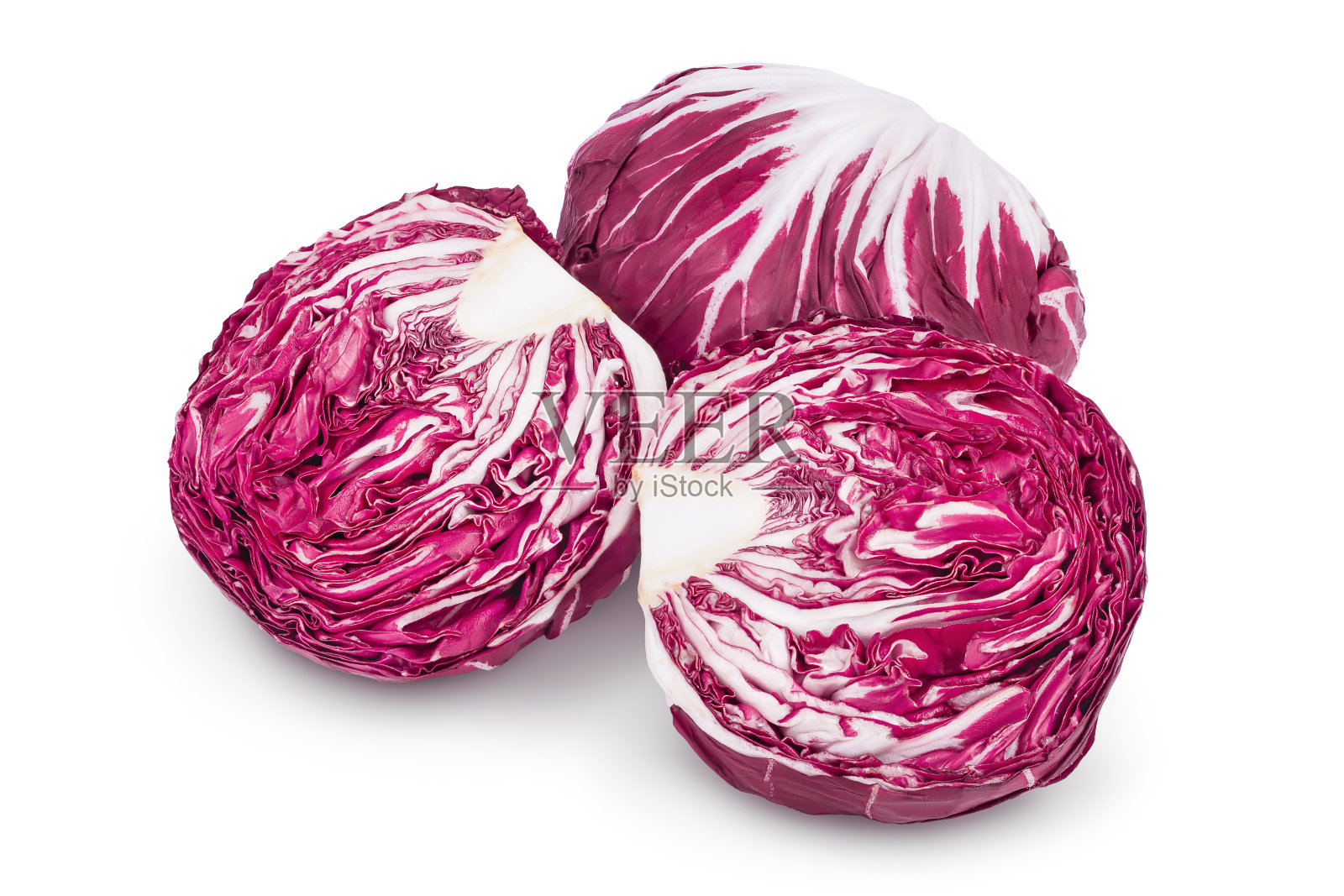 新鲜的红菊苣沙拉孤立在白色背景与修剪路径和全景深照片摄影图片