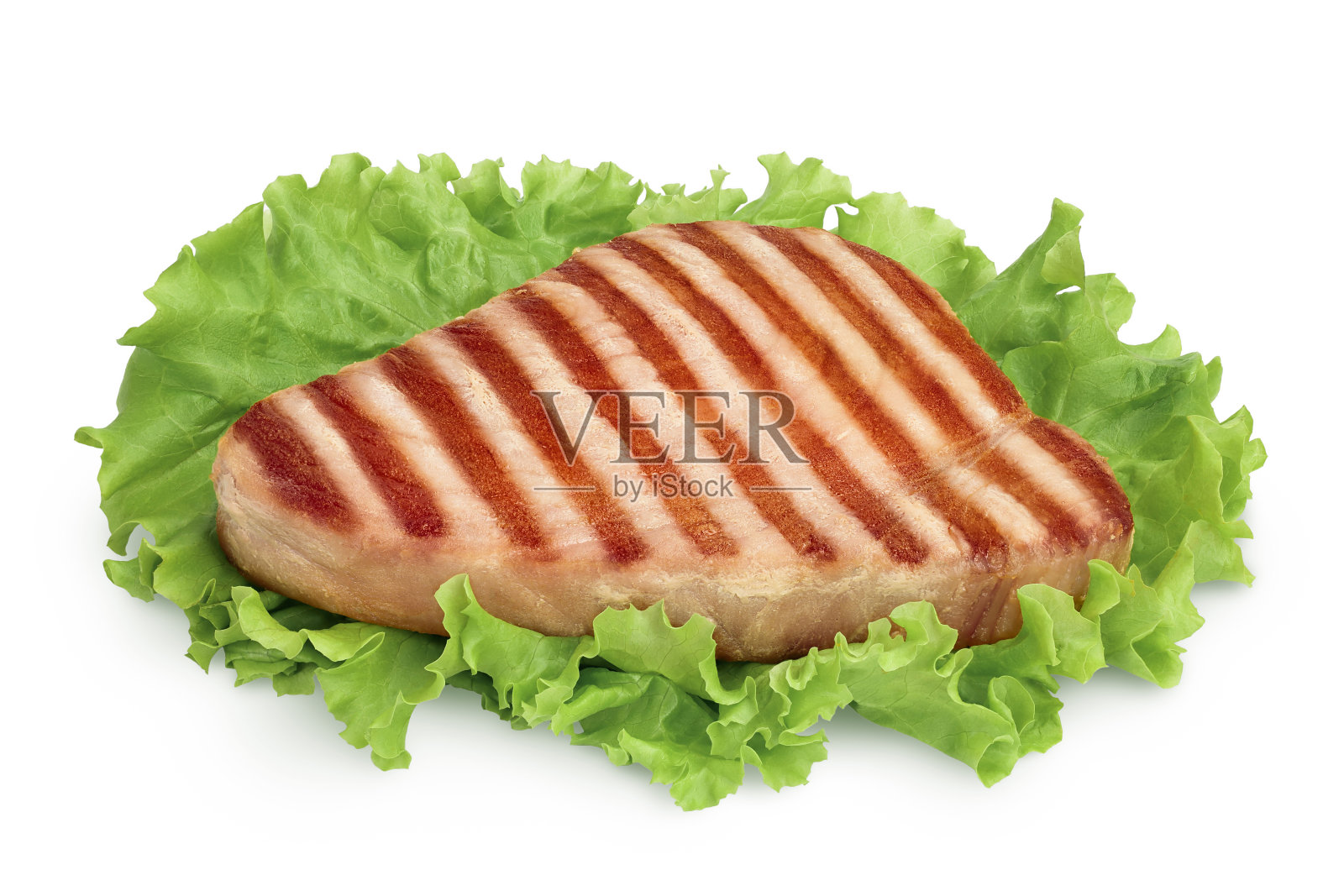 金枪鱼牛排烤孤立的白色背景与剪影路径和全景深照片摄影图片