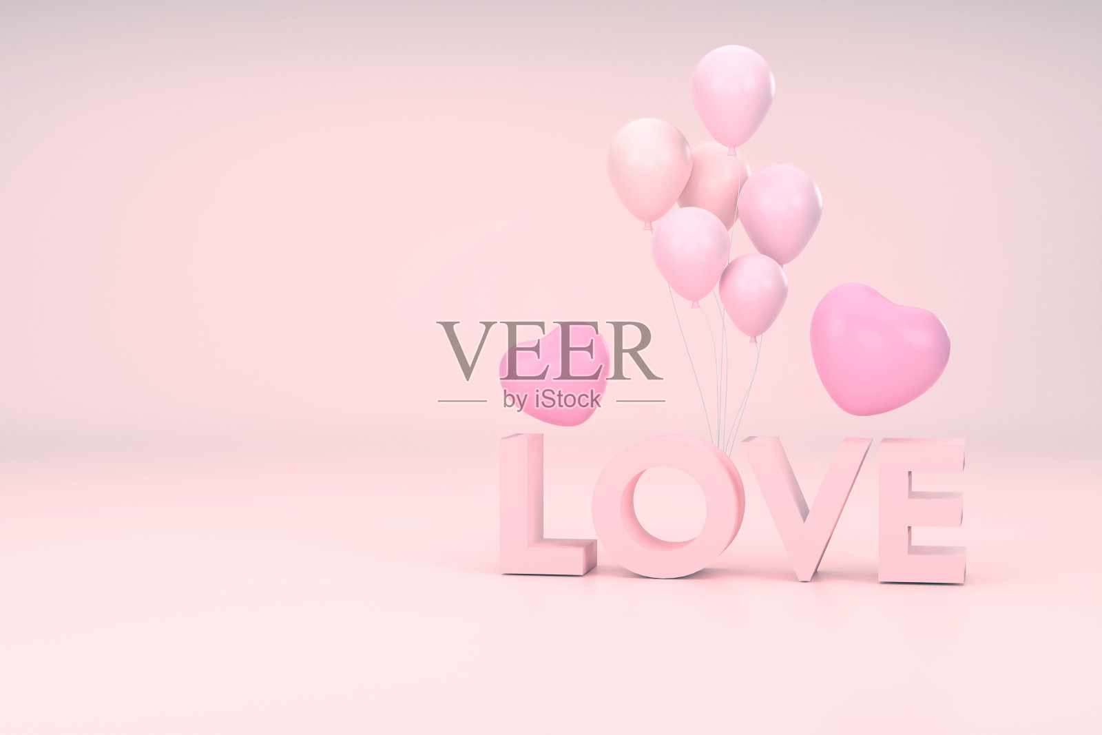 粉红色的爱，气球和以粉红色为背景的爱心。情人节的概念。照片摄影图片