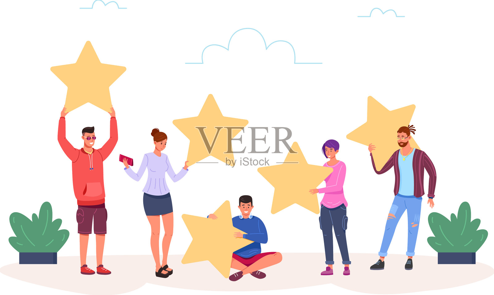 给予明星顾客反馈的人成功了插画图片素材