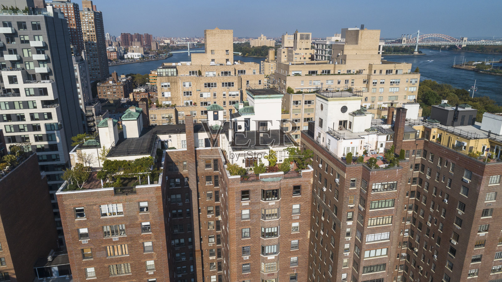 绿色屋顶，住宅建筑的屋顶上有花园和露台照片摄影图片