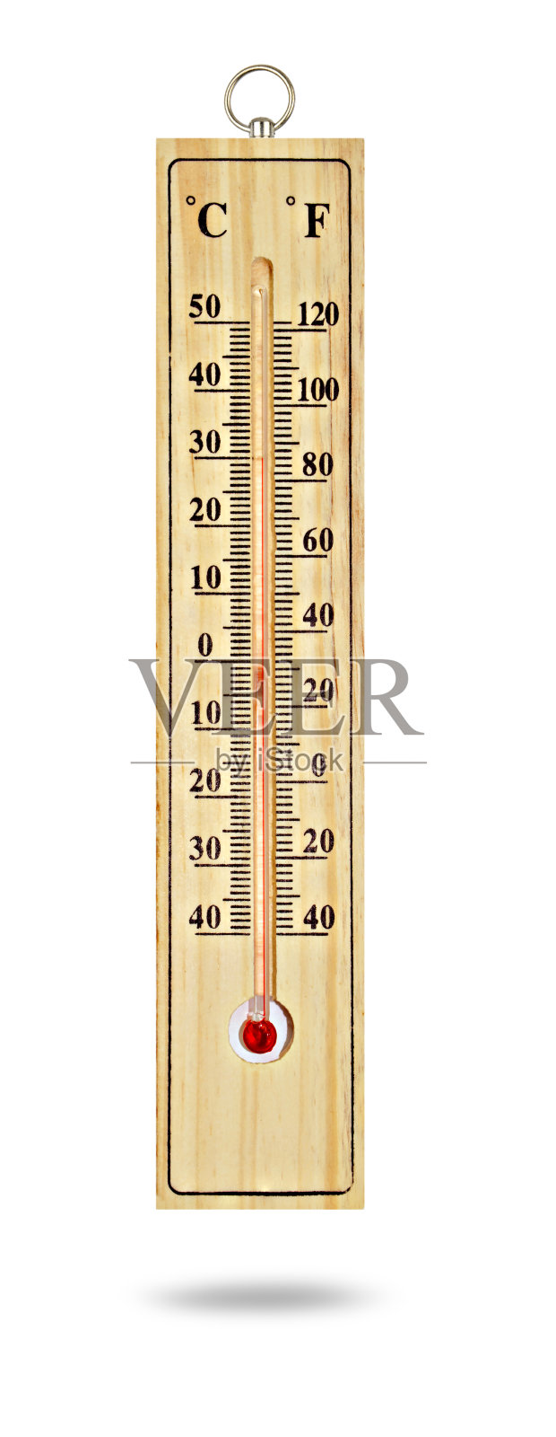 温度表上木质温度30摄氏度，白色背景上。照片摄影图片