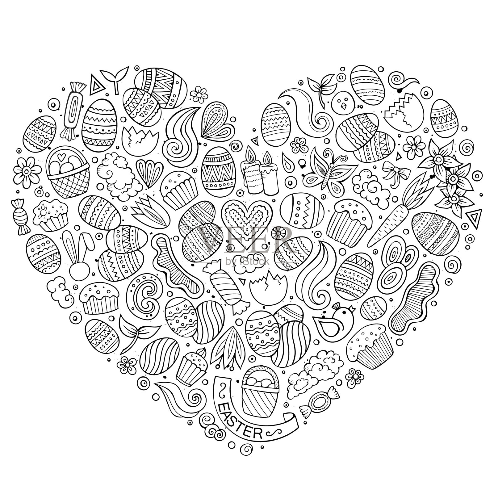 矢量集的复活节卡通涂鸦对象插画图片素材