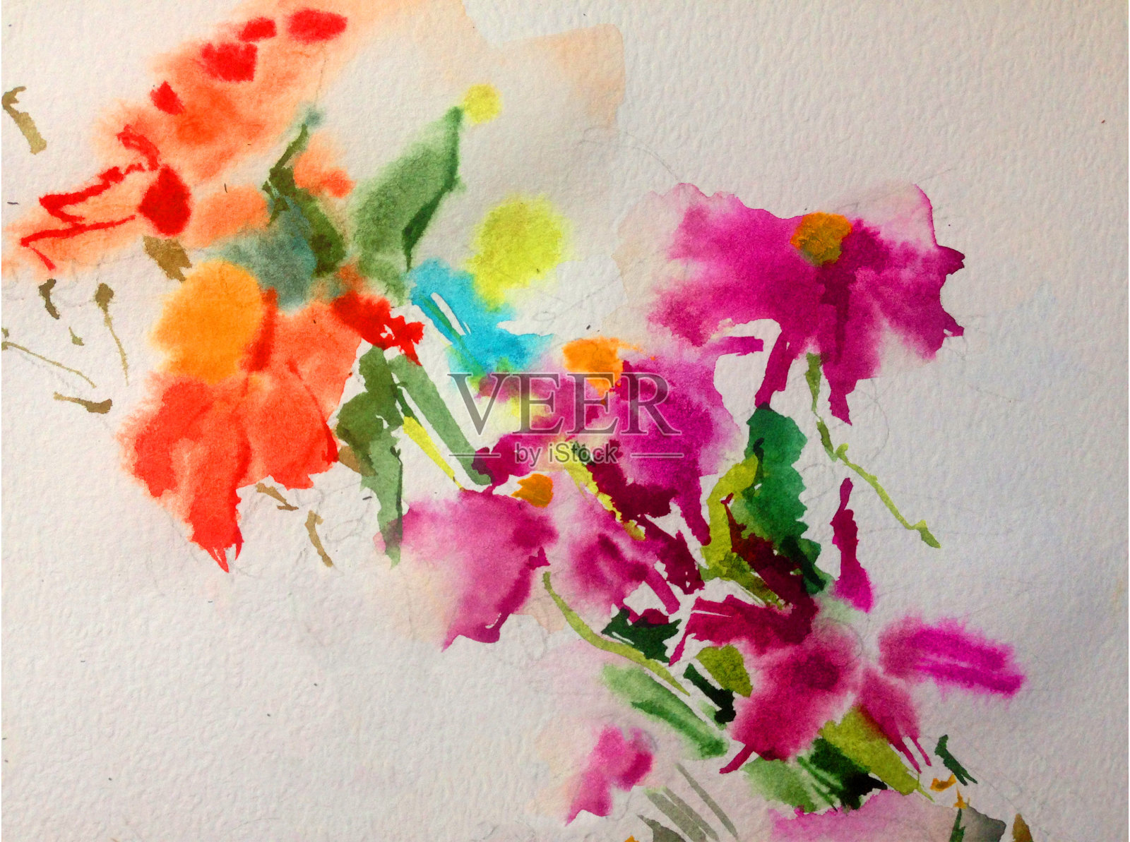 抽象鲜艳的装饰背景。花图案手工制作。美丽、温柔、浪漫、野花遍地的夏日牧场插画图片素材