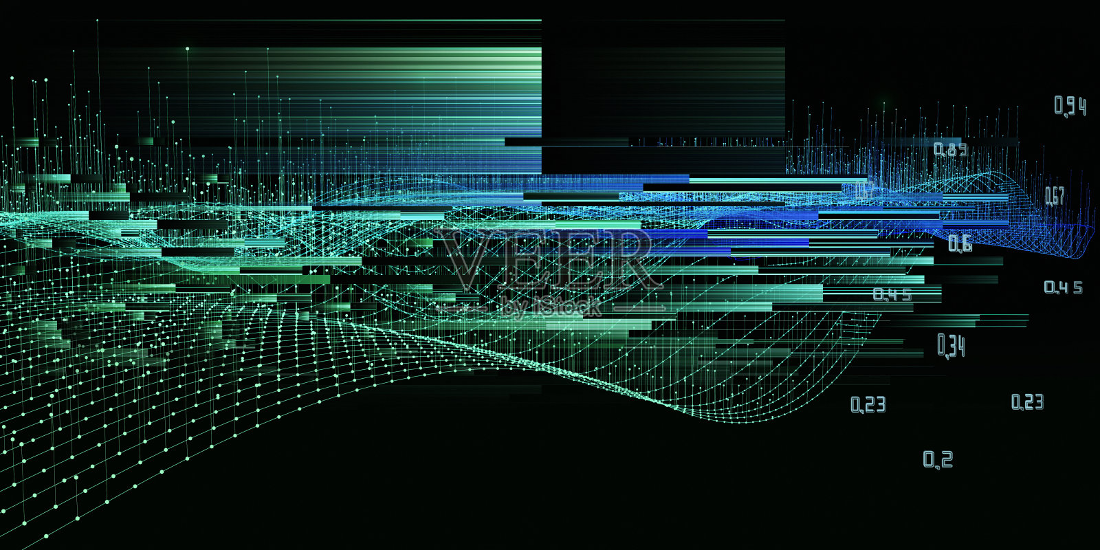 摘要技术背景采用多边形技术和网格数据。分析数据的算法。大数据。计算的概念。商业、科技旗帜。插画图片素材