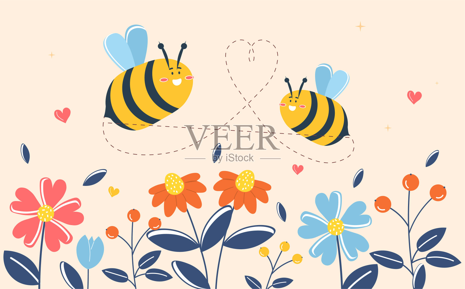 背景与蜜蜂插画图片素材