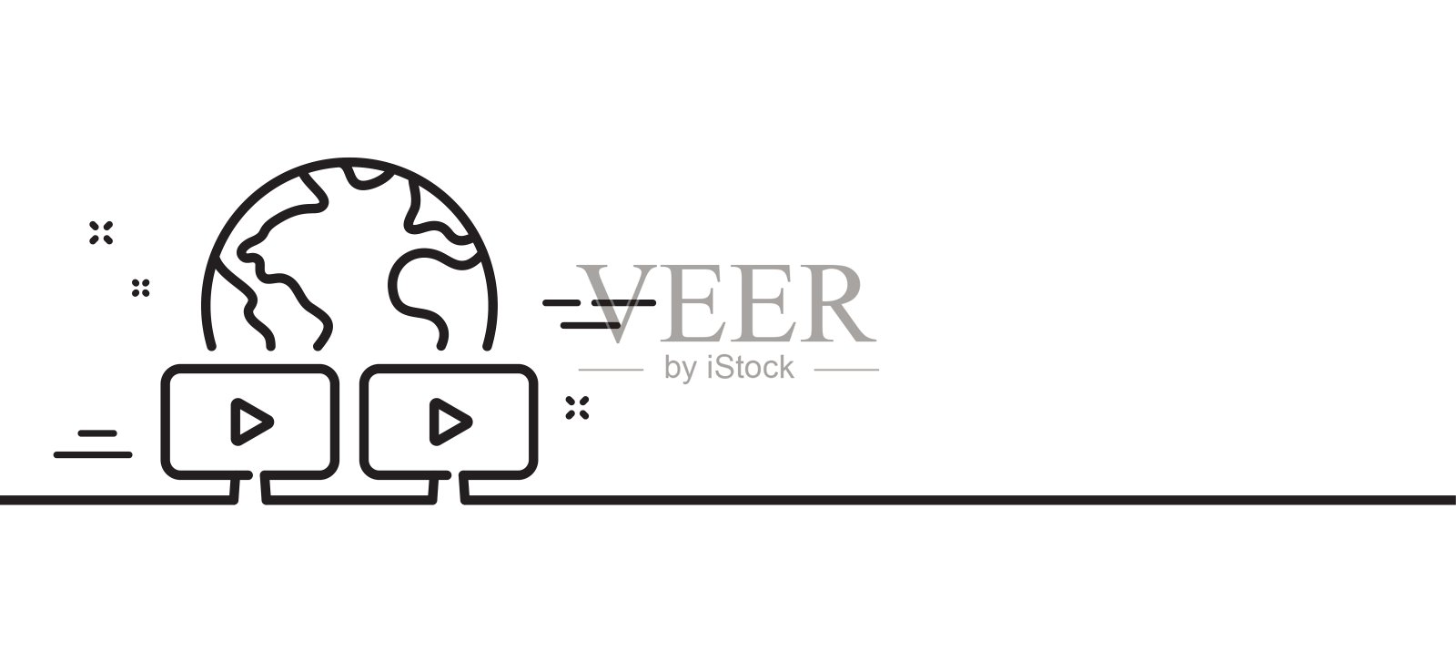 虚拟会议线路图标。在线培训的迹象。最小的线条图案横幅。向量插画图片素材