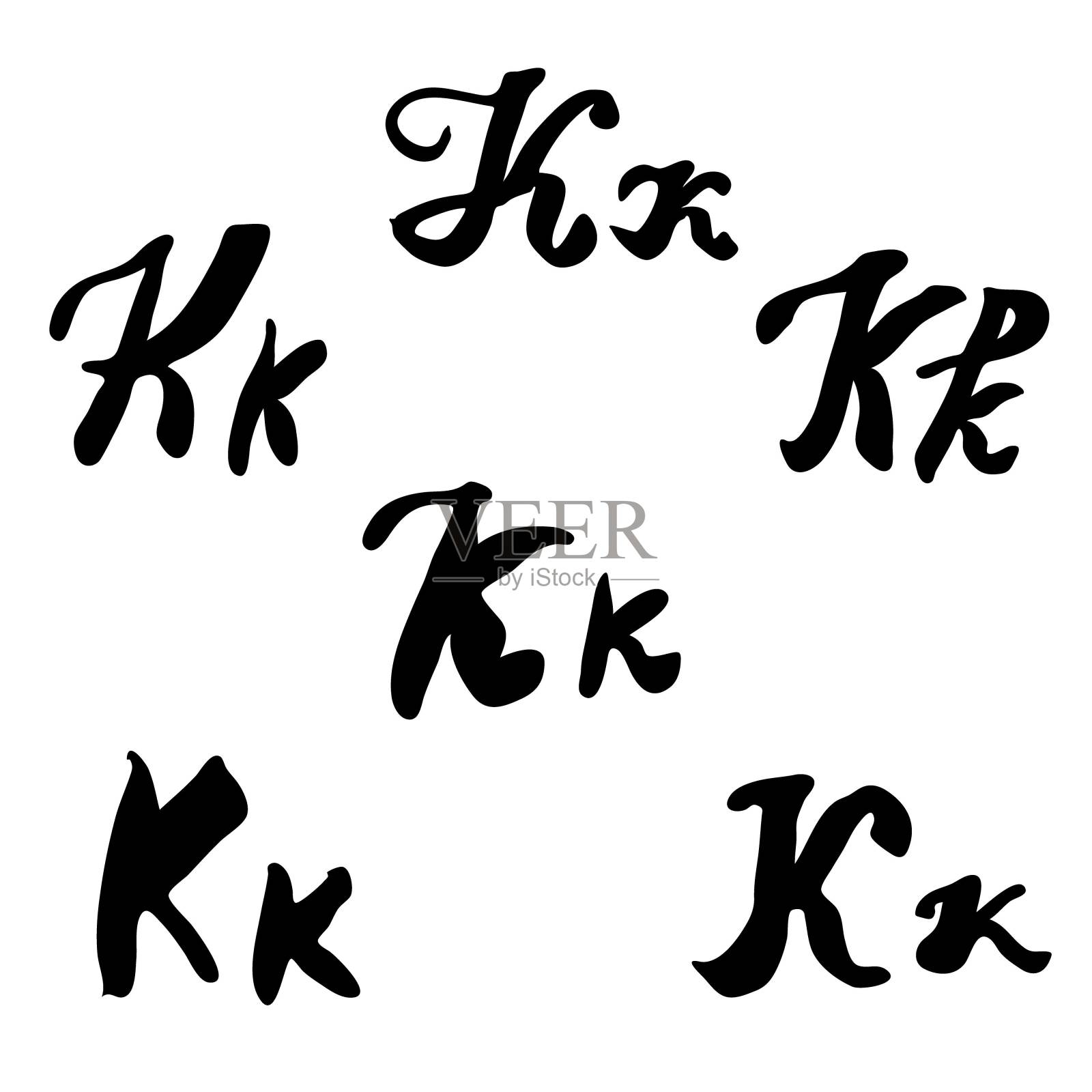 向量手写的一组字母。画笔字体。标志设计。古董。字母K设计元素图片