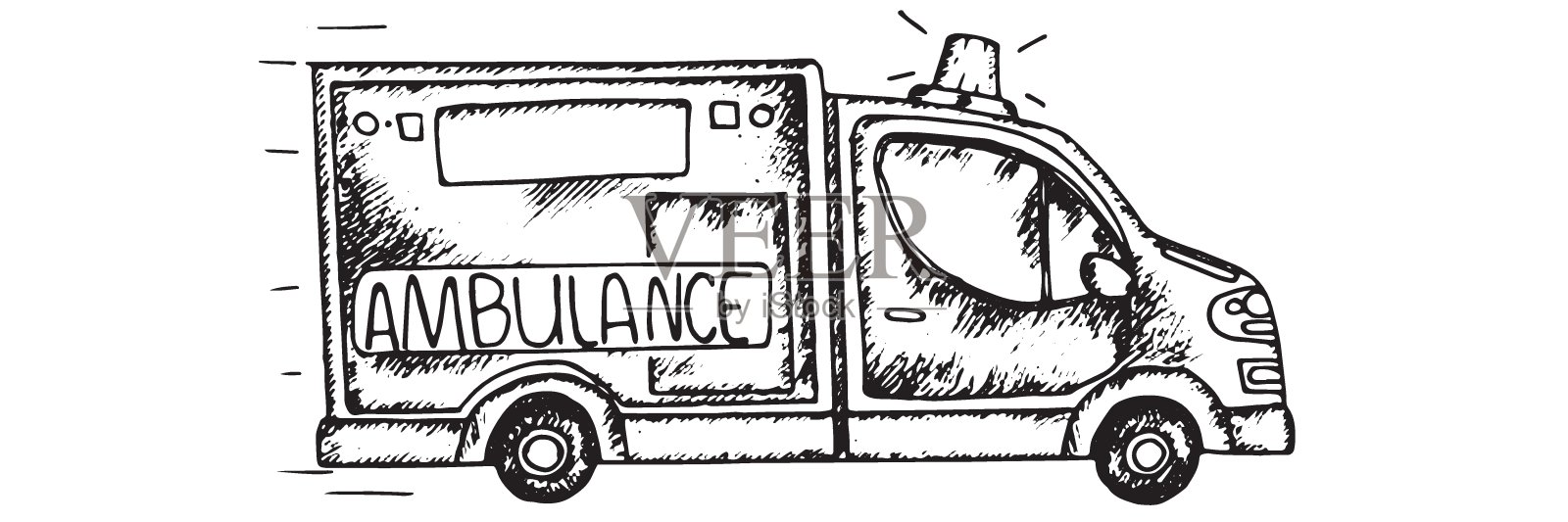 草图风格救护车车在白色背景。插画图片素材