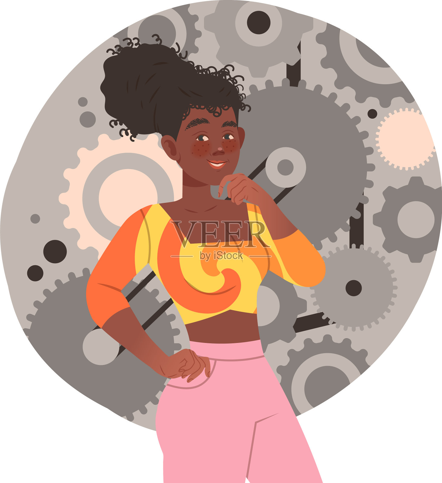 有技术思维的人的年轻女人插画图片素材