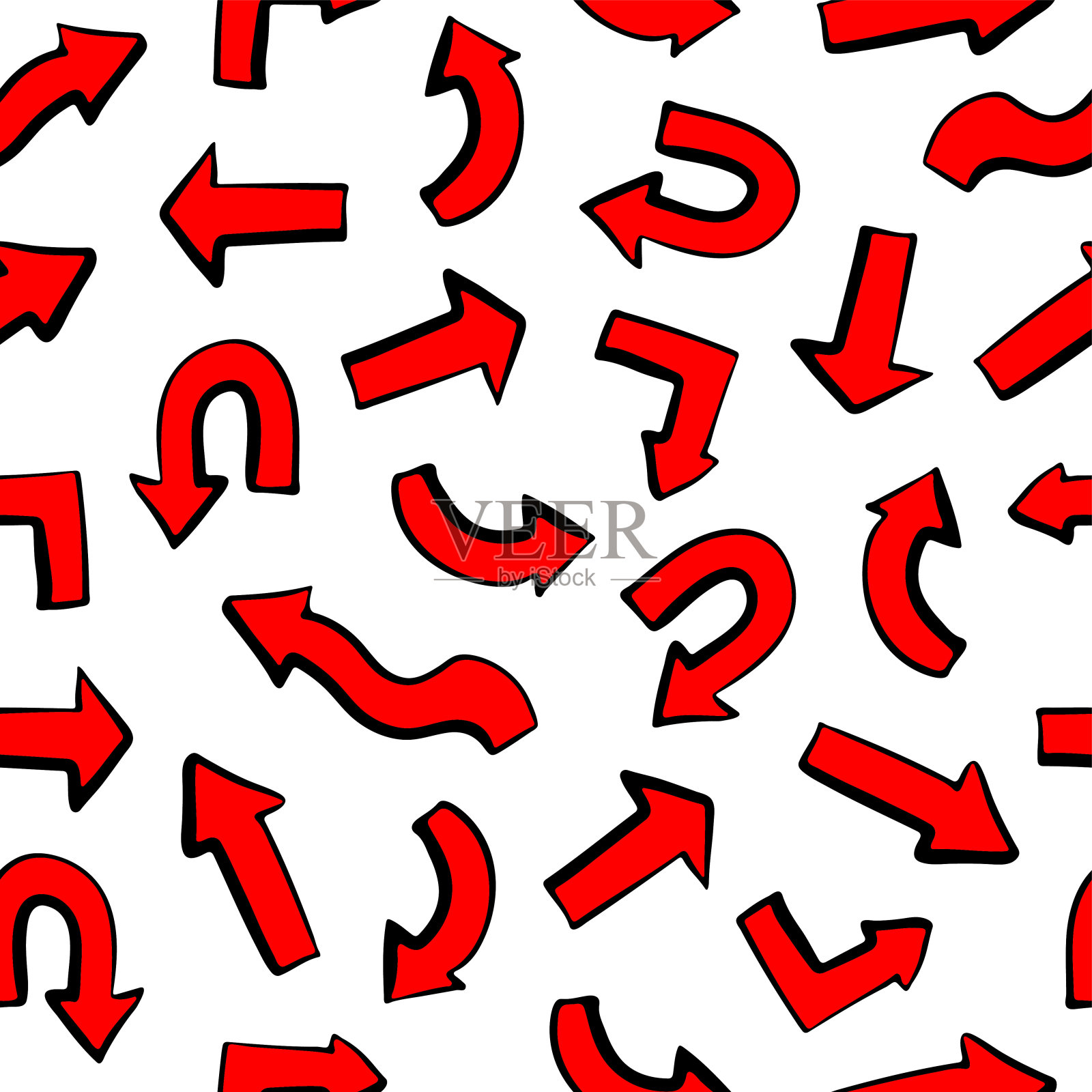 红色混乱墨水箭头孤立在白色背景。可爱的无缝模式。矢量简单平面图形手绘插图。纹理。设计元素图片