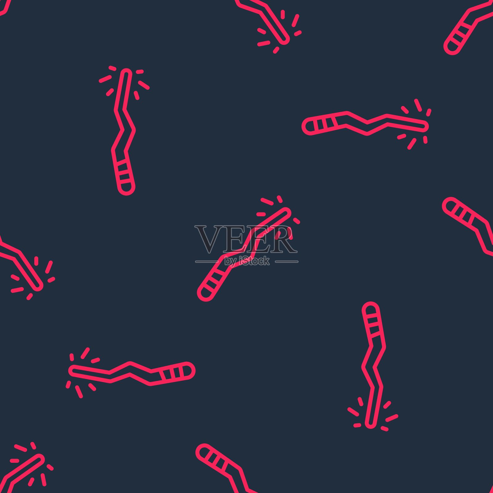 红线魔术棒图标孤立无缝图案黑色背景。星形魔法配件。神奇的力量。快乐的万圣节派对。向量插画图片素材