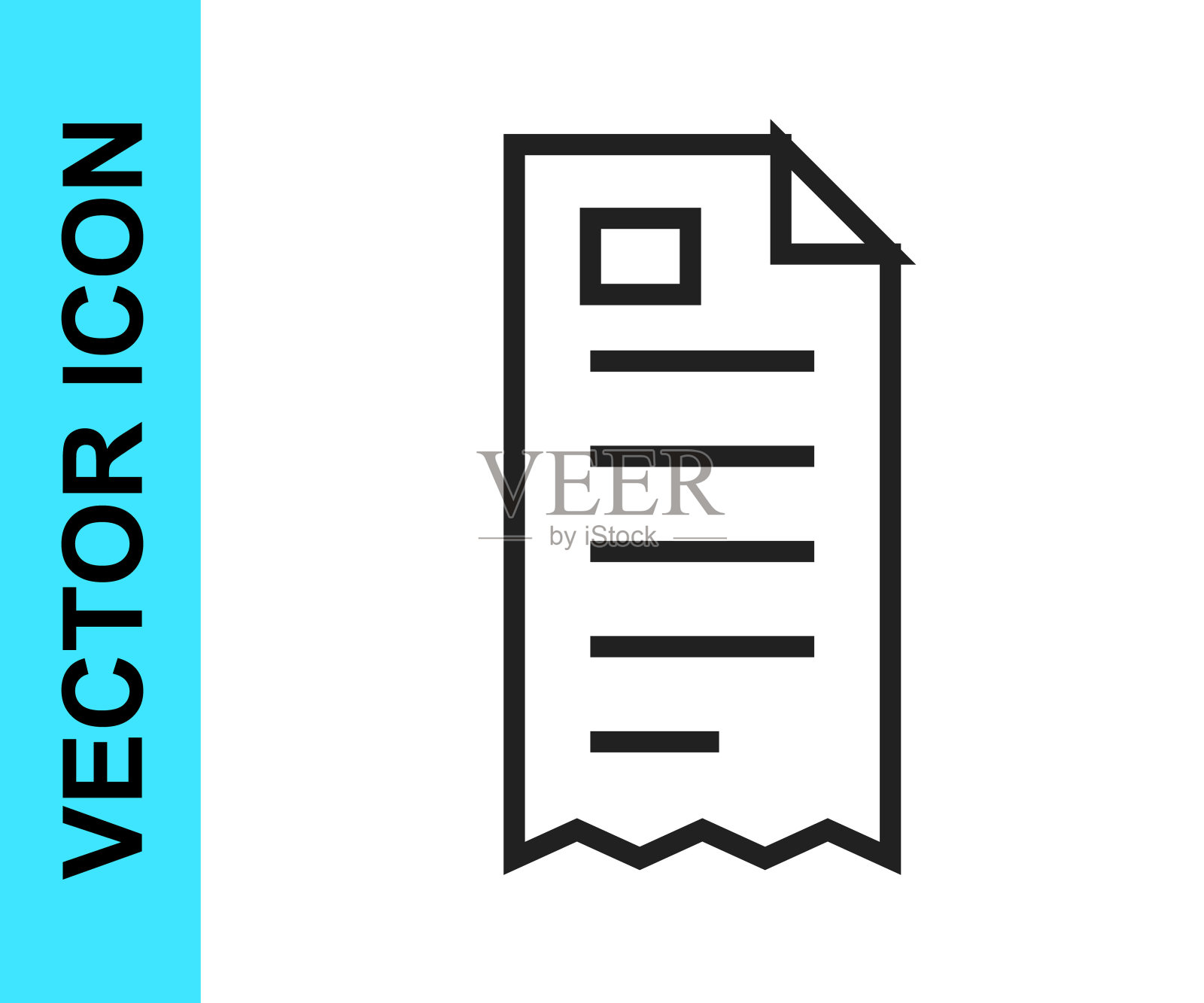 黑线纸张检查和财务检查图标孤立在白色背景上。纸质打印支票，商店收据或账单。向量图标素材