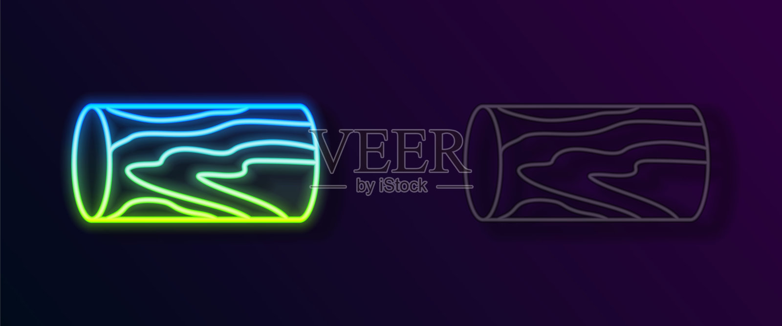 发光的霓虹灯线木制的原木图标孤立在黑色的背景。堆柴火。向量插画图片素材