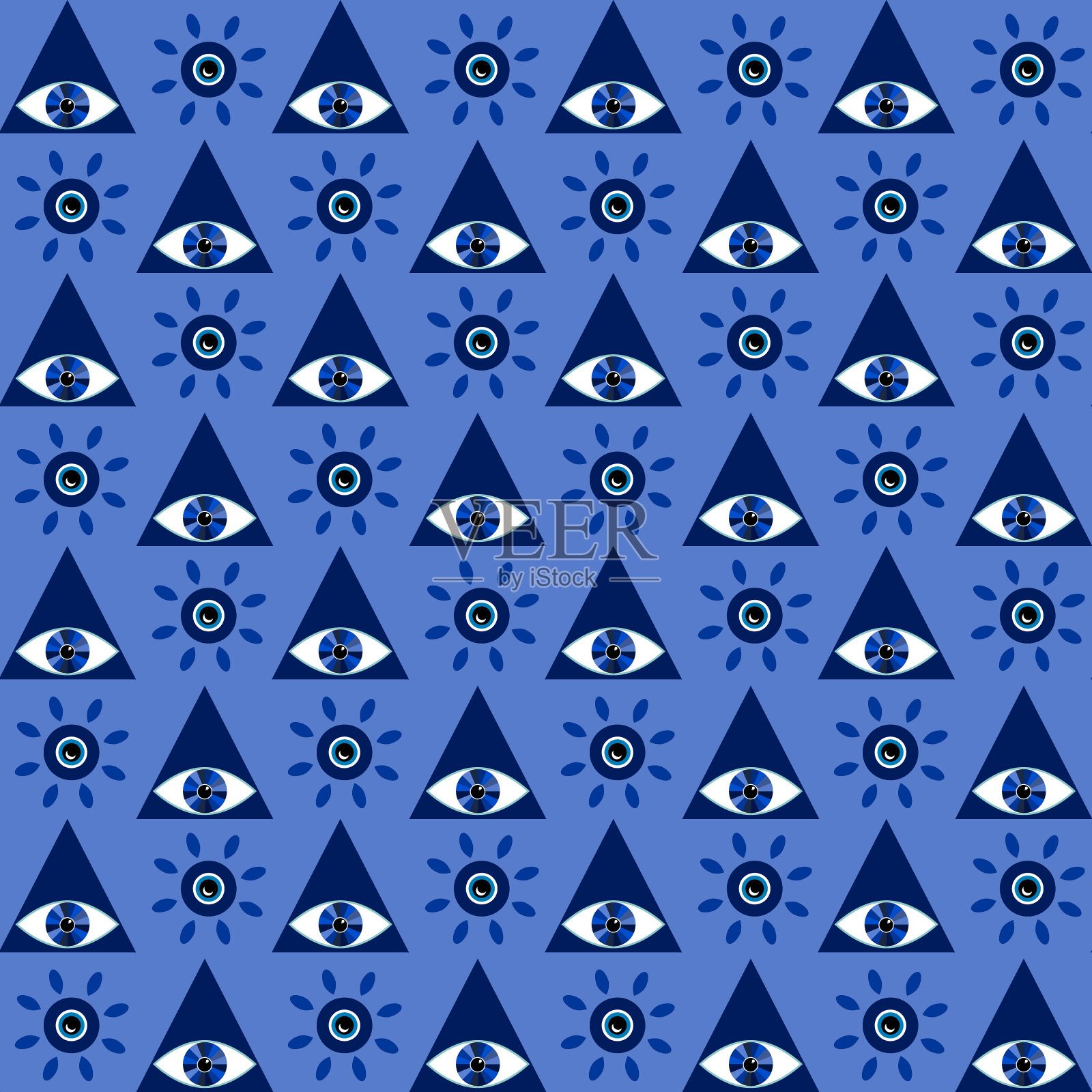 带有三角形和眼睛的抽象图案。神秘深奥的点缀。插画图片素材