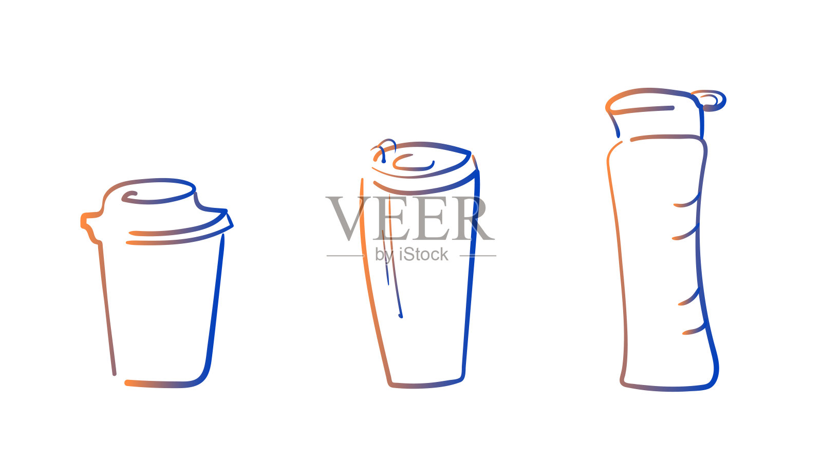 可重复使用的杯子。更少的塑料矢量轮廓插图插画图片素材