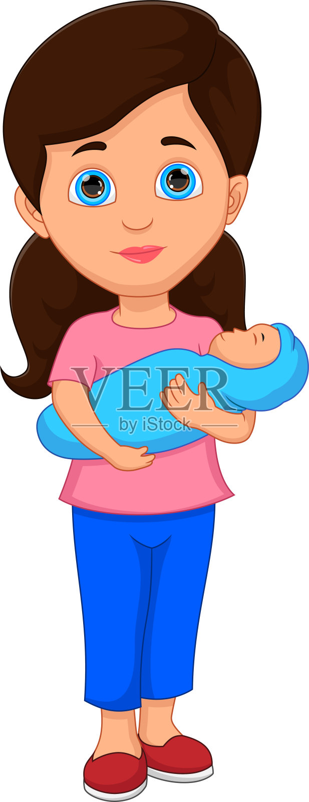 年轻母亲与婴儿卡通设计元素图片