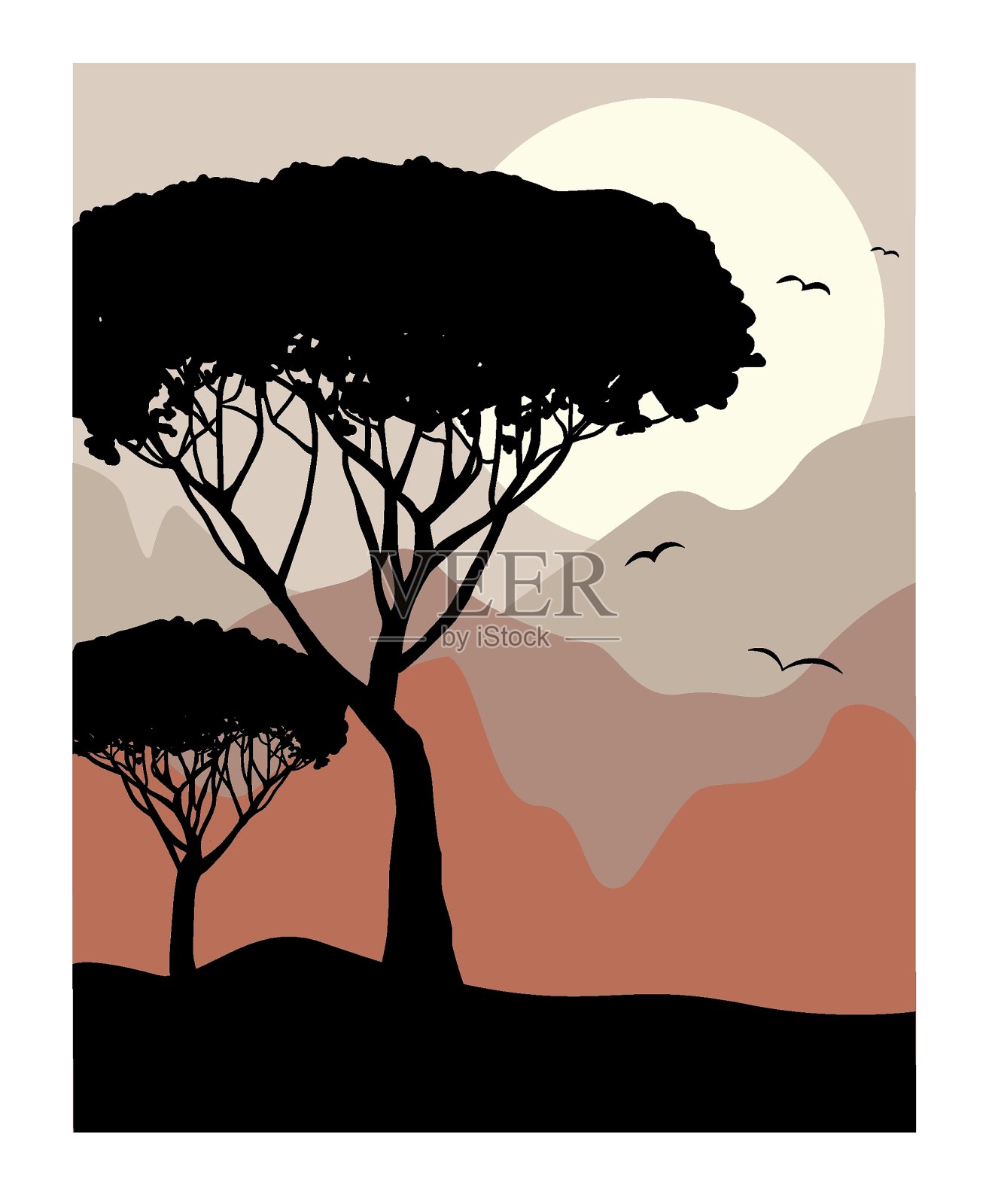 vector_景观与森林，湖泊和山脉插画图片素材