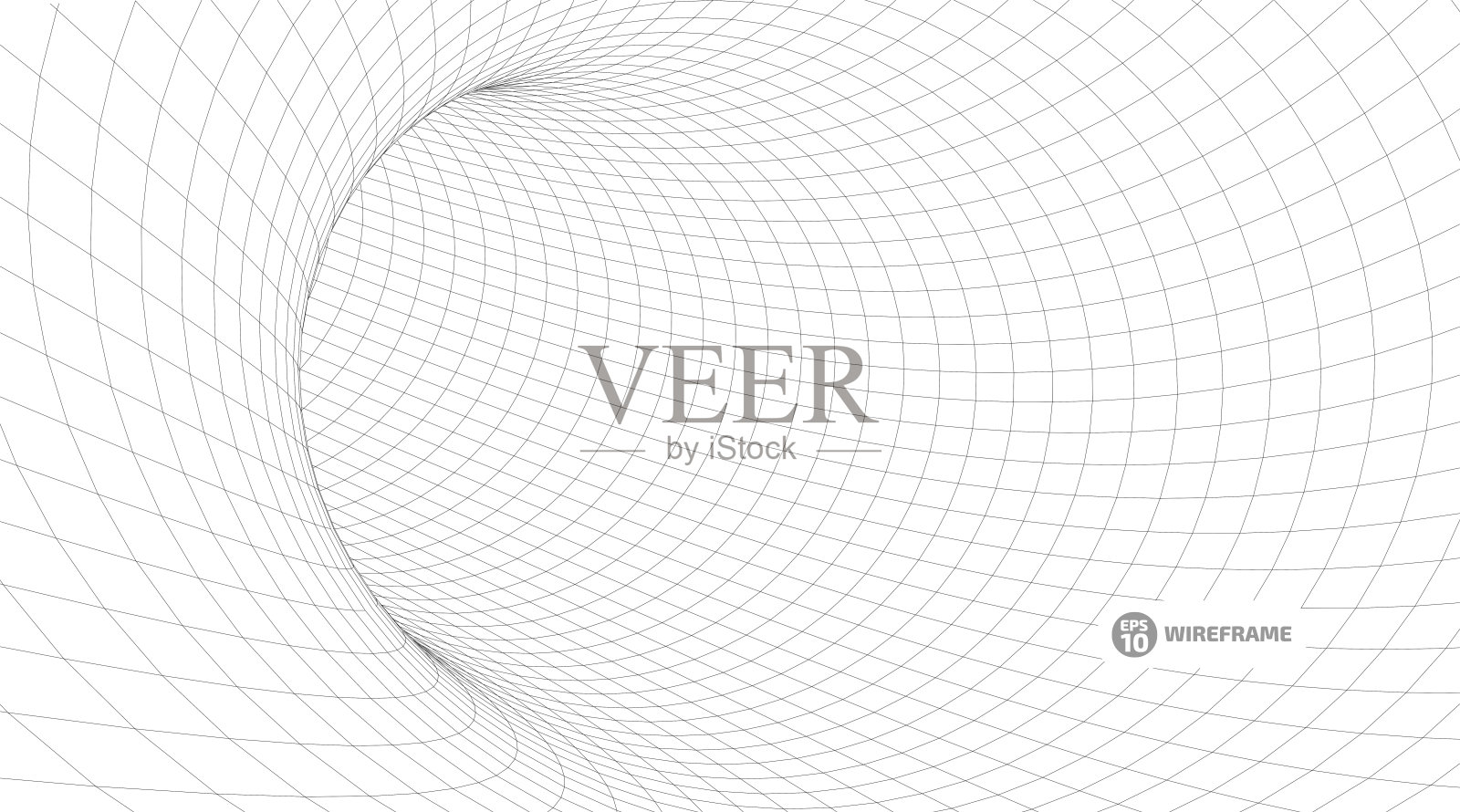 线框网格隧道中的抽象对象。一个景观概念的3D插图。插画图片素材