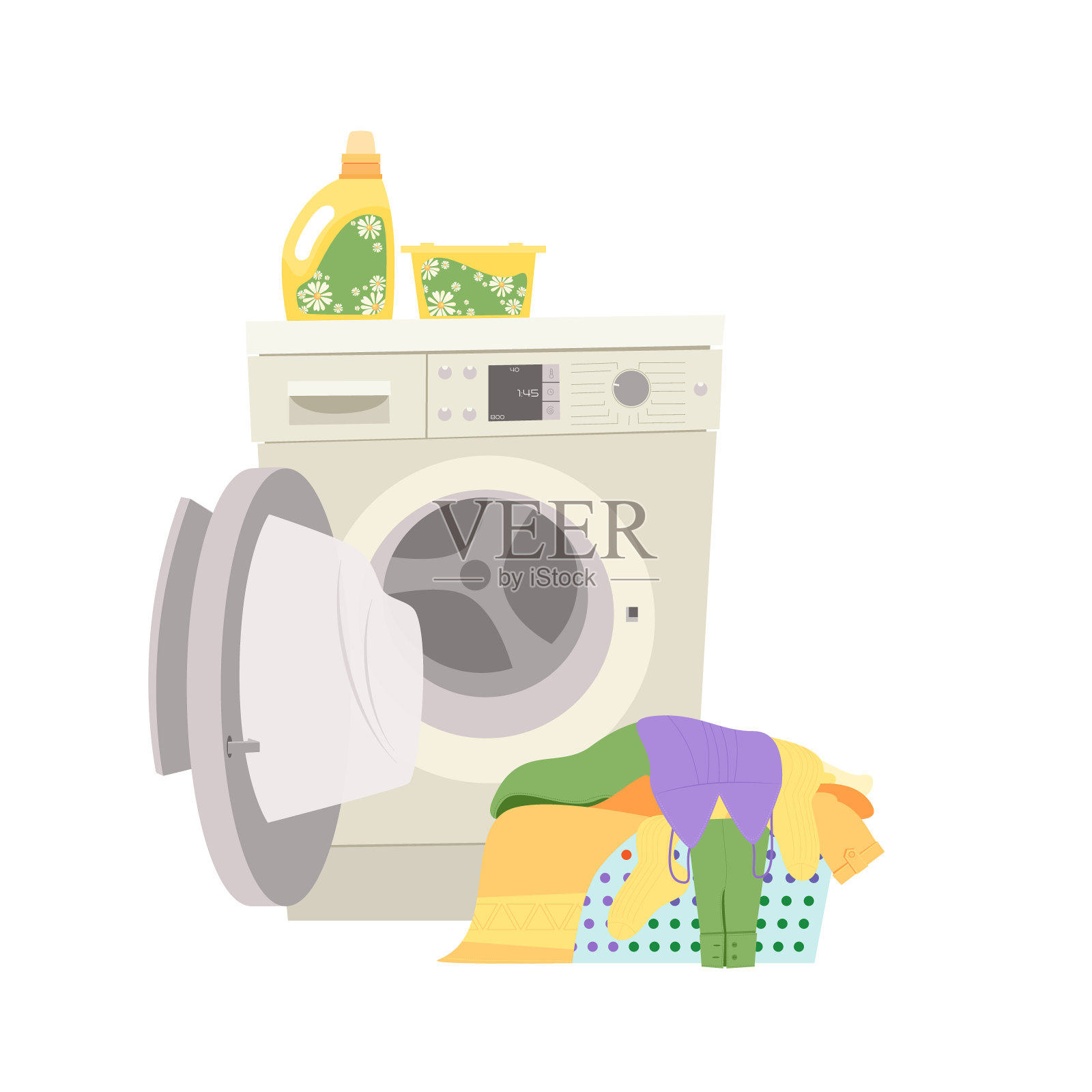 前装式洗衣机。插画图片素材
