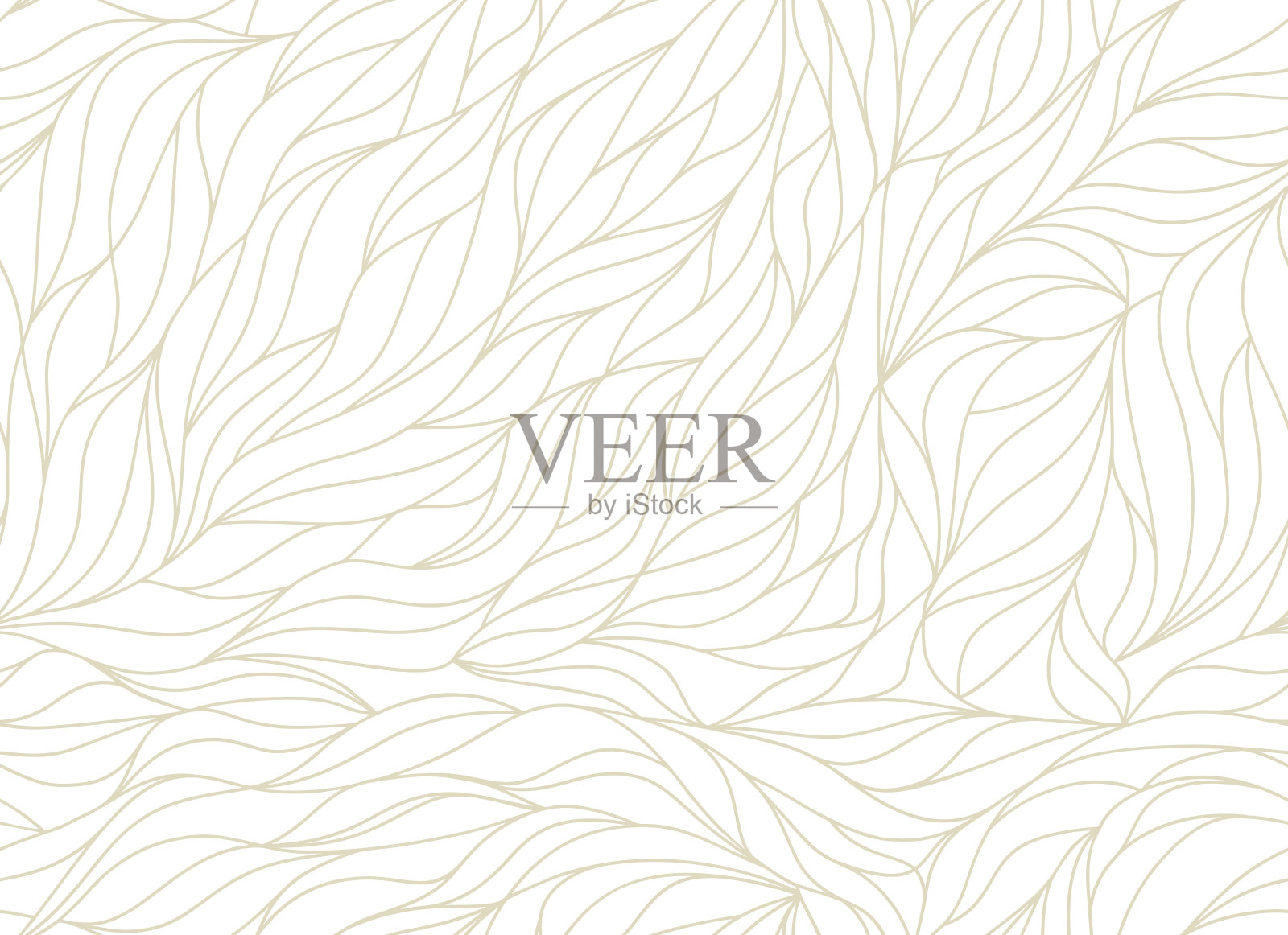 波浪窗饰，曲线线条，风格化抽象花瓣图案。无缝叶背景。金色轮廓，白色质感。印刷在纸或织物上的有机壁纸。向量插画图片素材