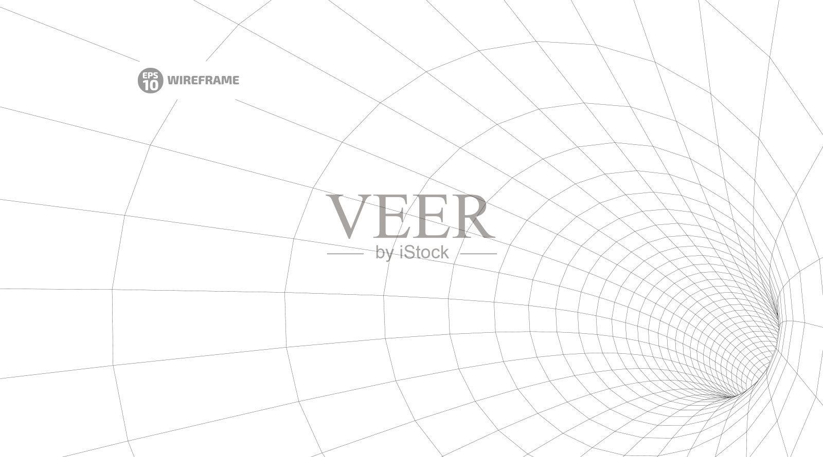 线框网格隧道中的抽象对象。一个景观概念的3D插图。插画图片素材