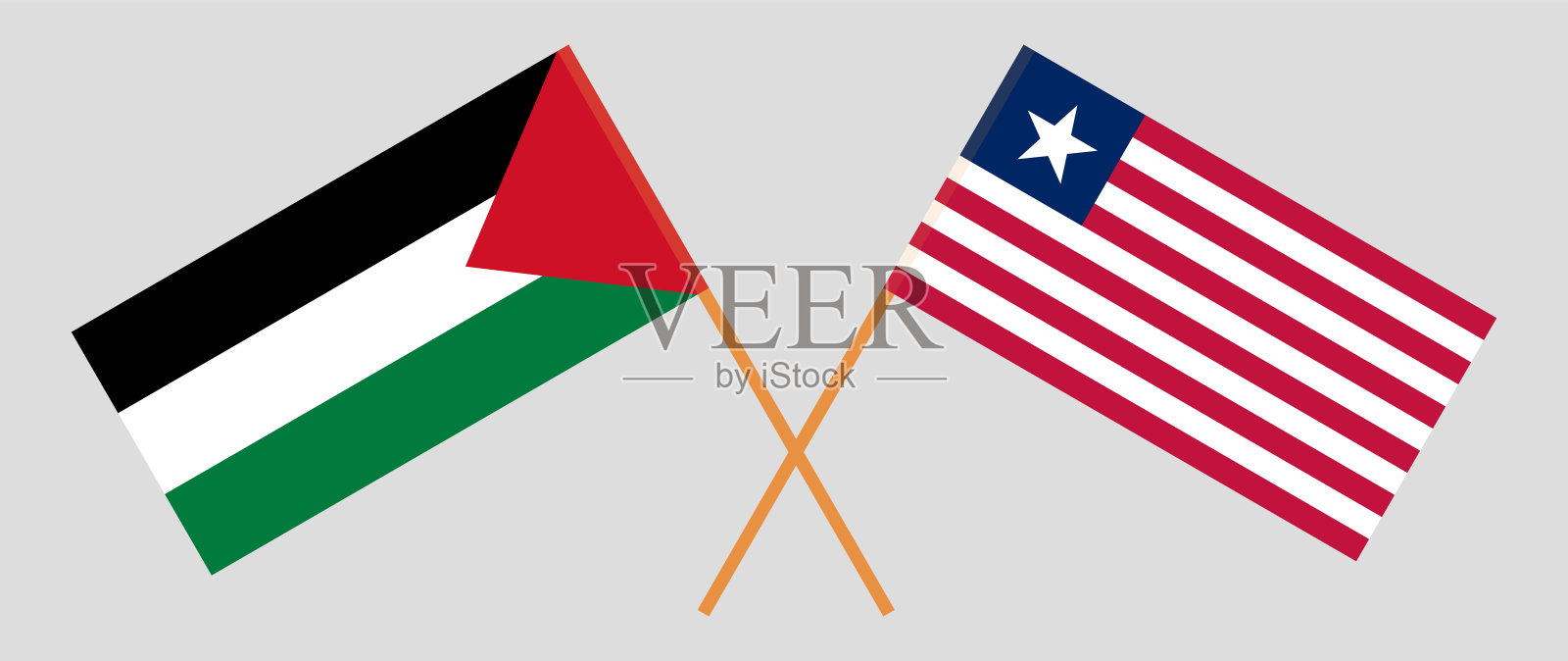 巴勒斯坦和利比里亚的交叉旗帜。官方色彩。正确的比例插画图片素材