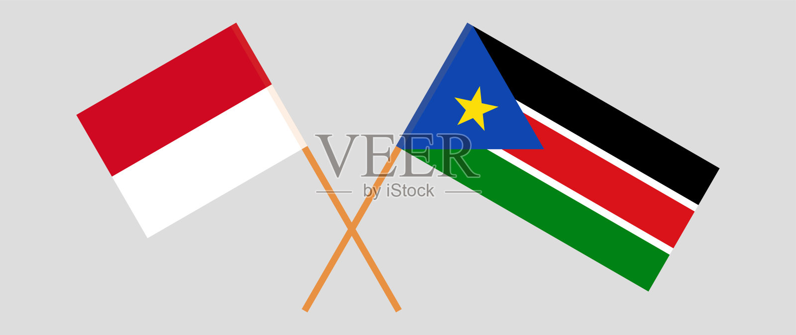 摩纳哥和南苏丹的交叉国旗。官方色彩。正确的比例插画图片素材