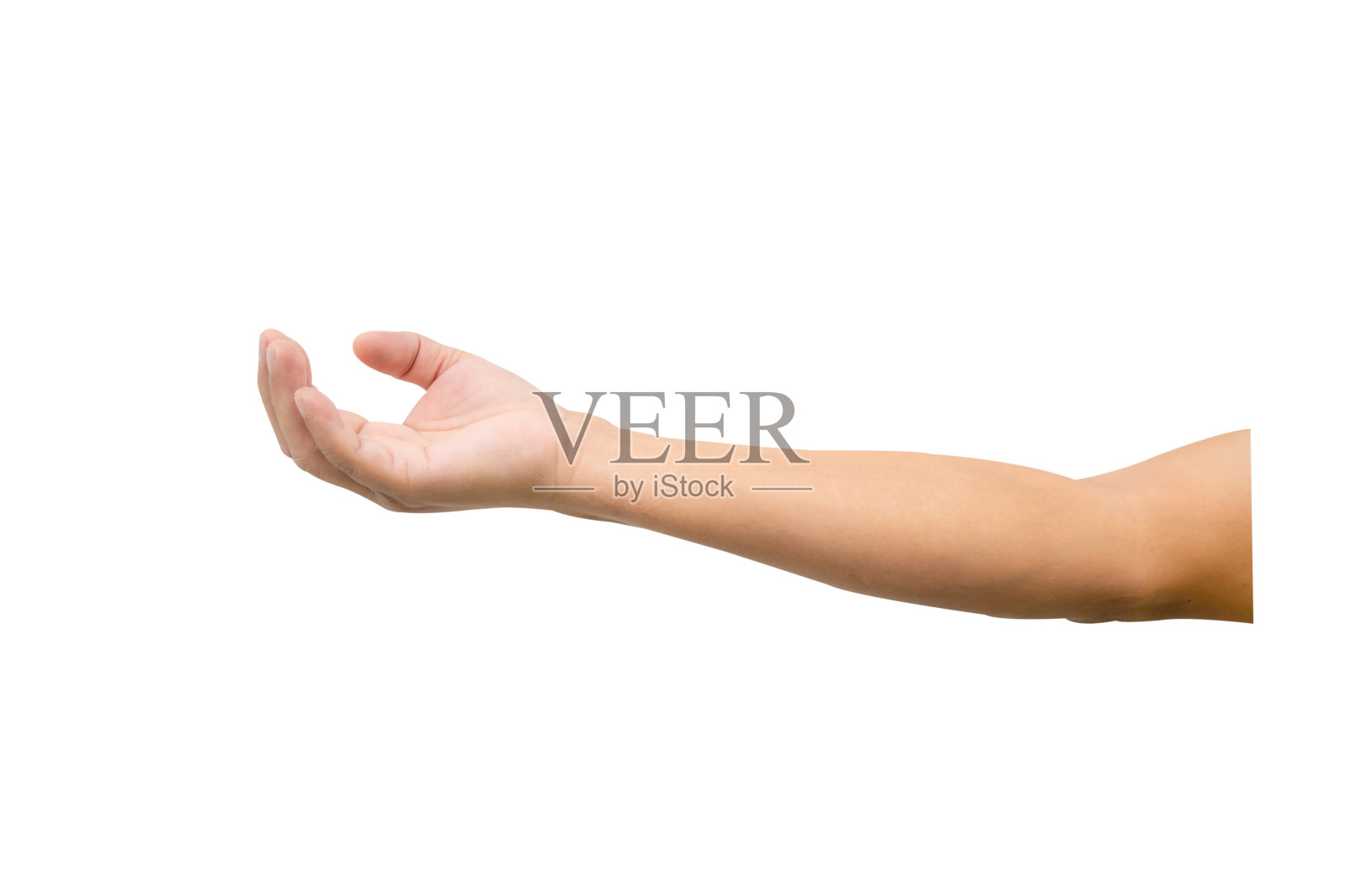 白色背景上有一个男人的手。许多手的概念。照片摄影图片