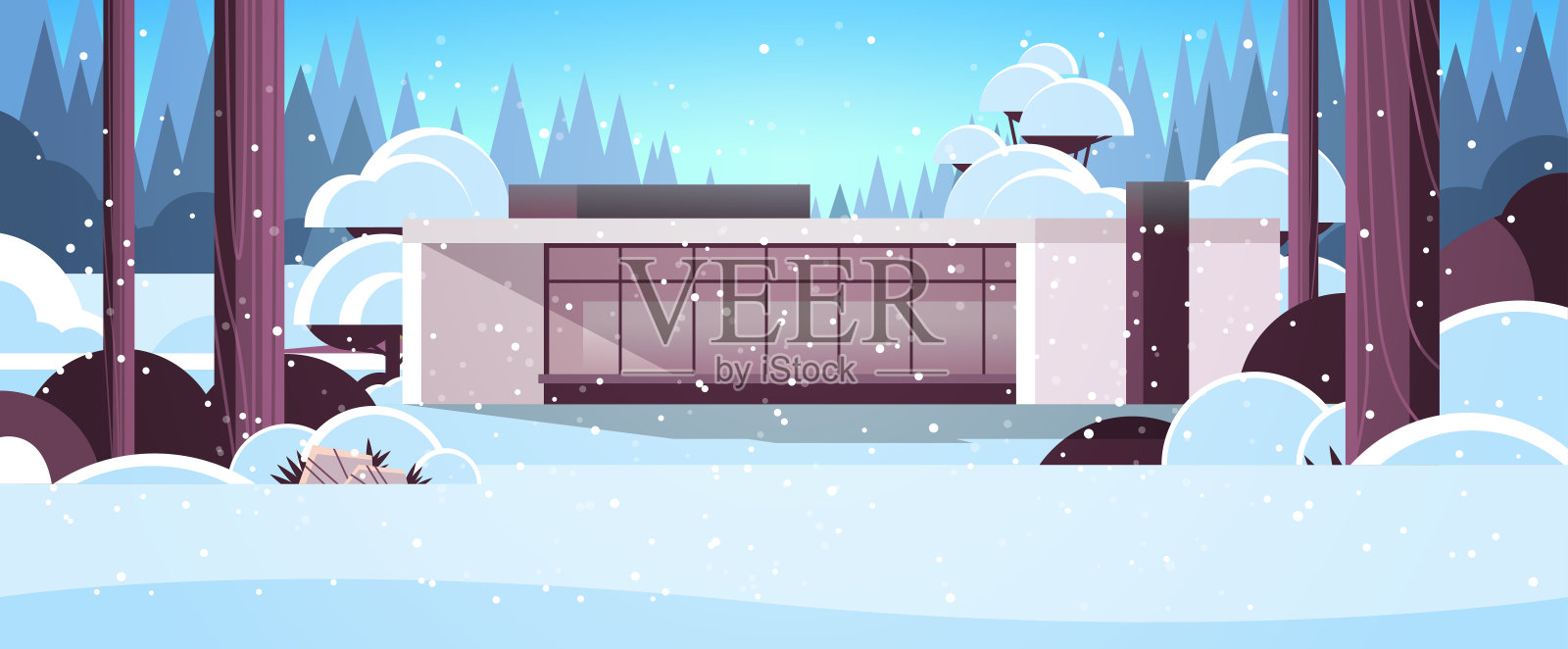 现代住宅夹芯板与全景窗环保住宅建筑模块化住房插画图片素材