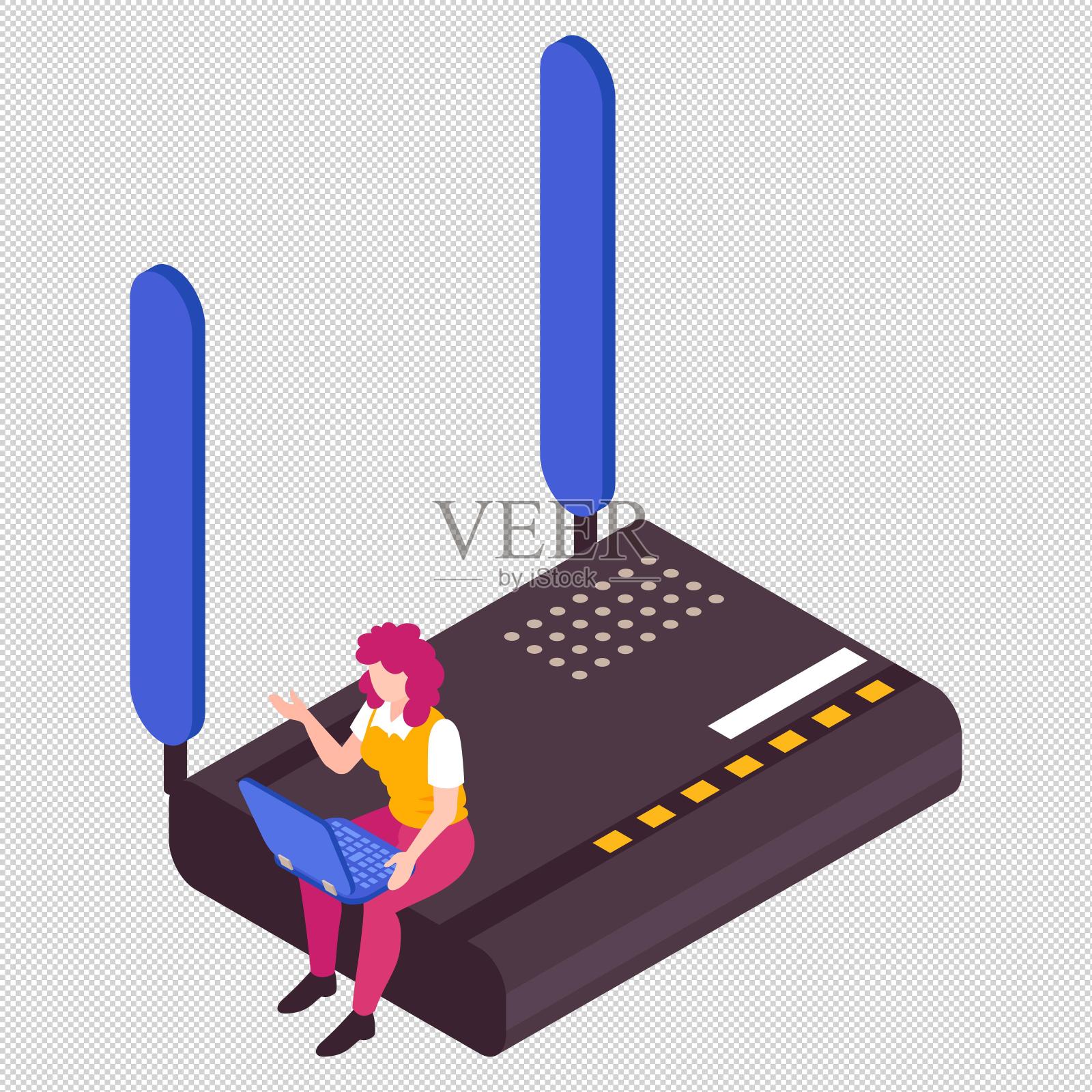 女人电脑路由器设计元素图片