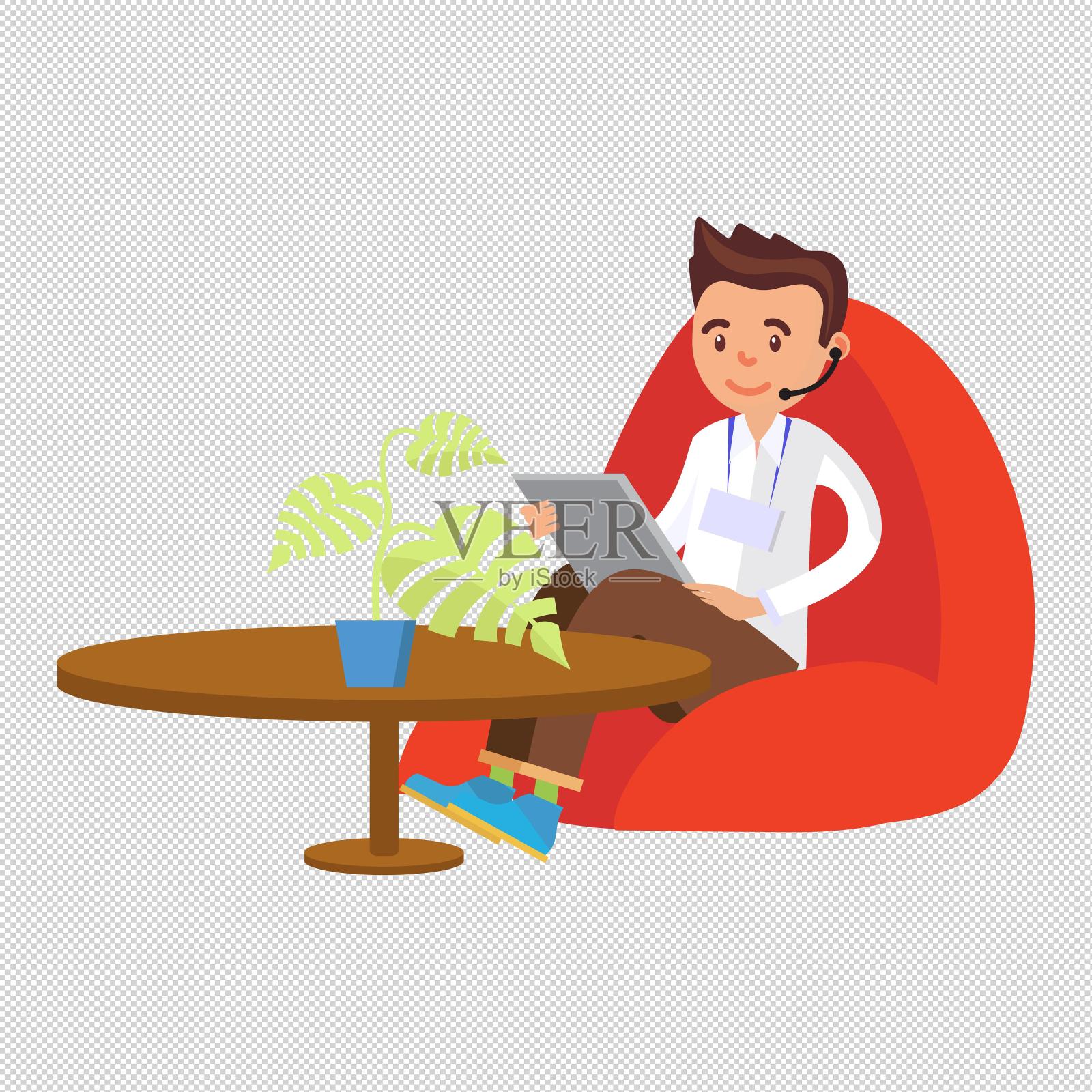 男人沙发记事本盆栽设计元素图片