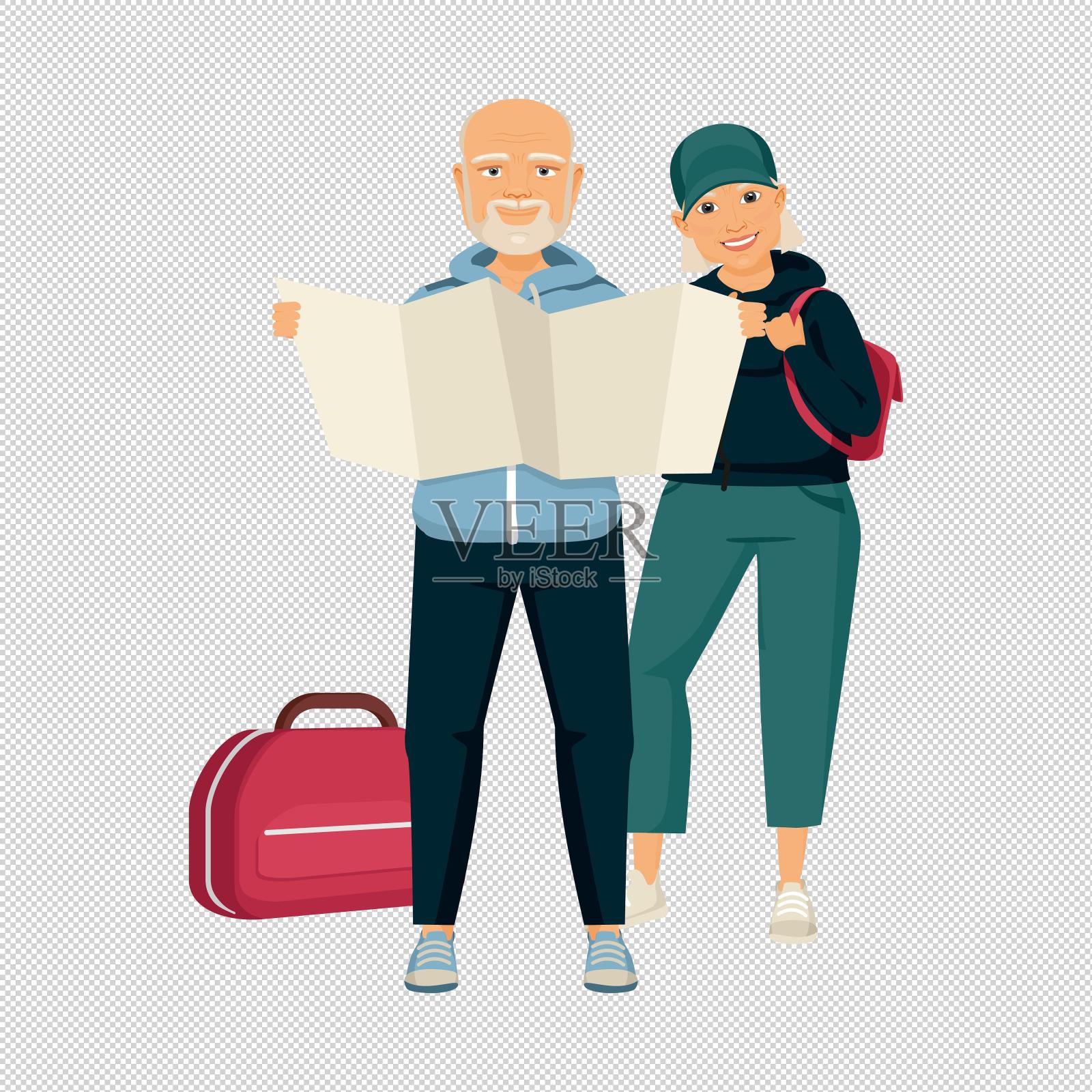 老年人地图手提包设计元素图片