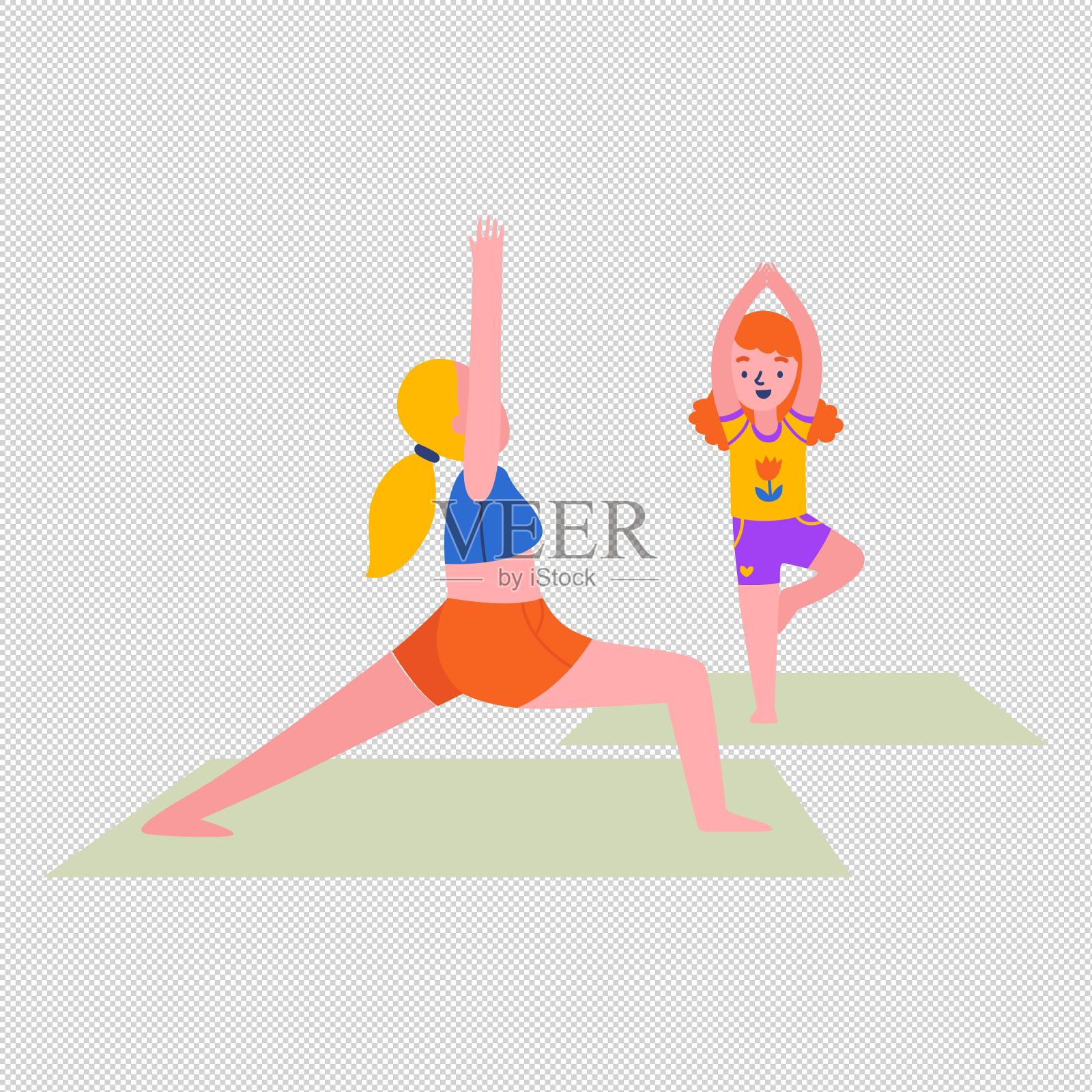 母女瑜伽垫瑜伽设计元素图片