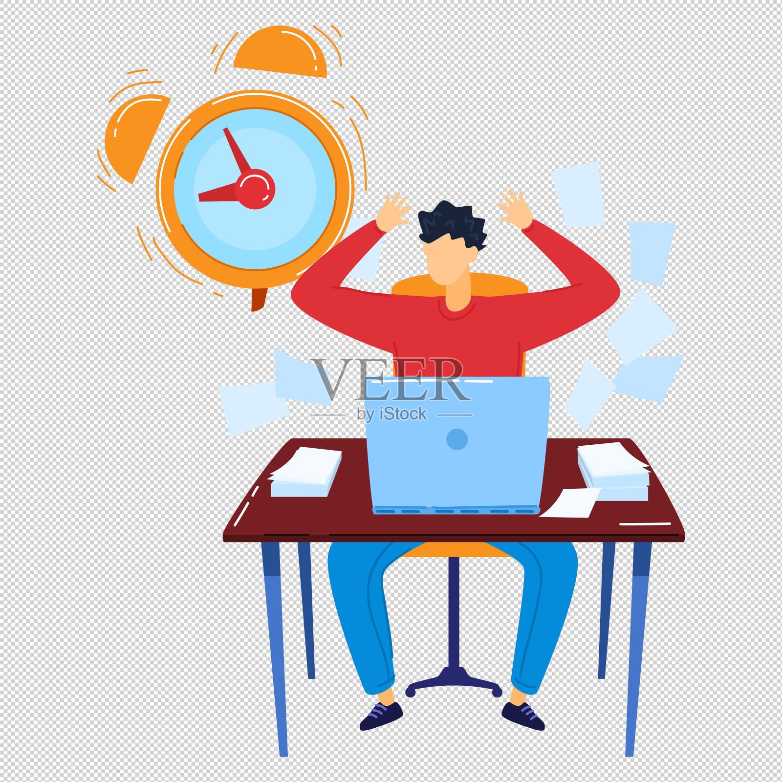 男人电脑工作文件闹钟设计元素图片