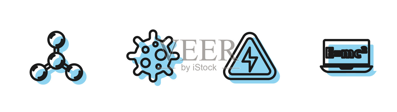 设置线高压，分子，病毒和方程解决方案图标。向量图标素材