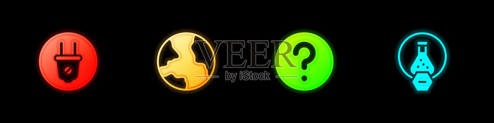 设置电插头，世界范围，未知搜索和试管和烧瓶图标。向量图标素材