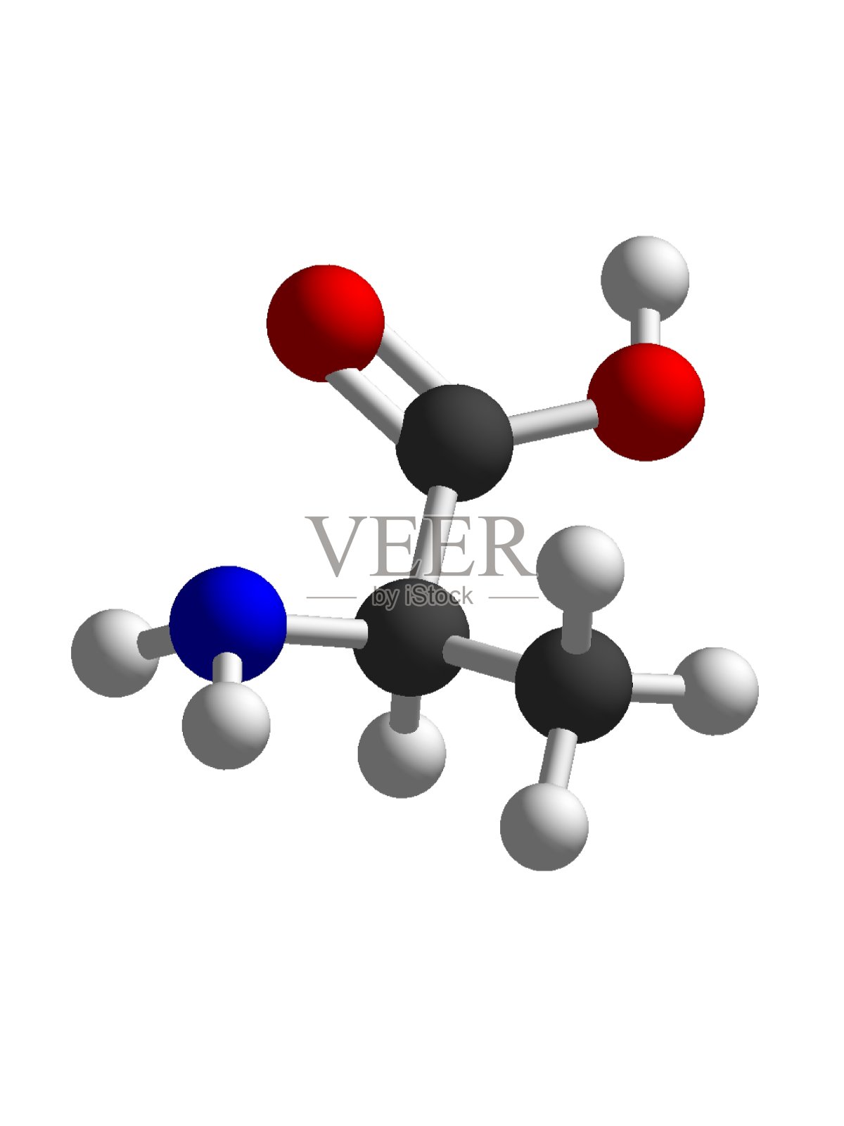 白色背景化学结构上的丙氨酸分子结构照片摄影图片