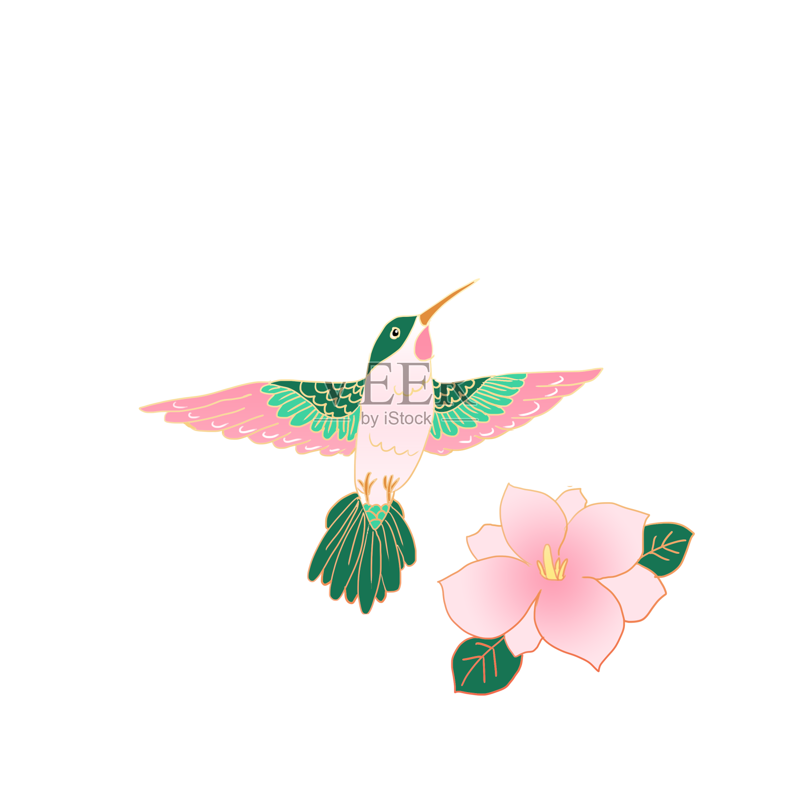 卡通蜂鸟鲜花设计元素图片