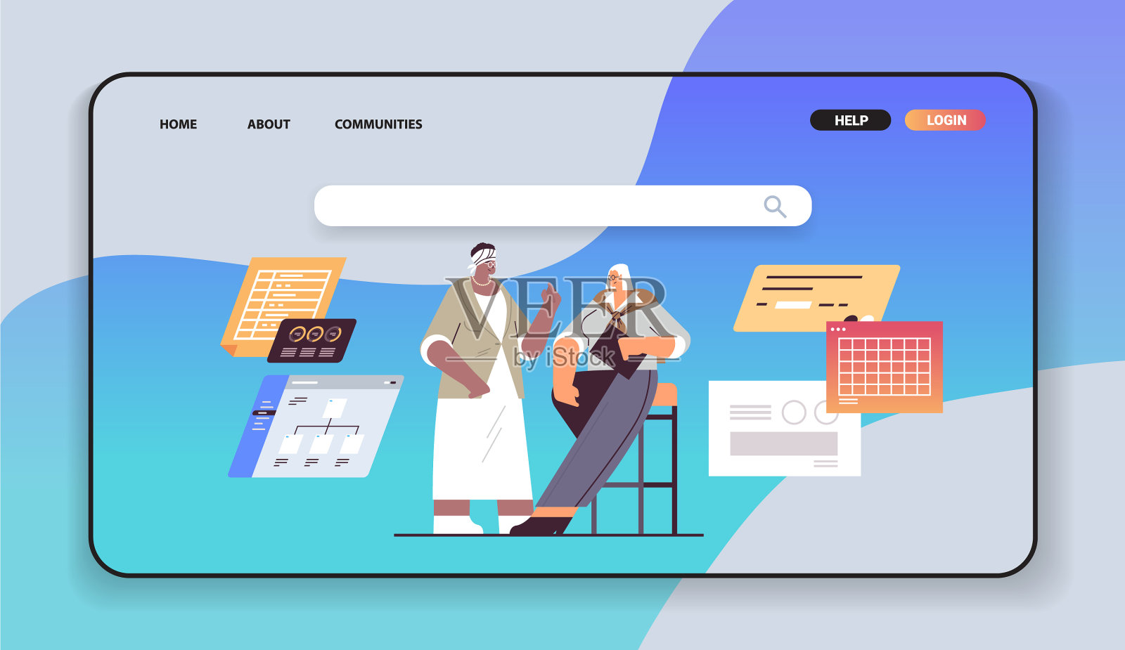 高级商务人员在会议中讨论插画图片素材