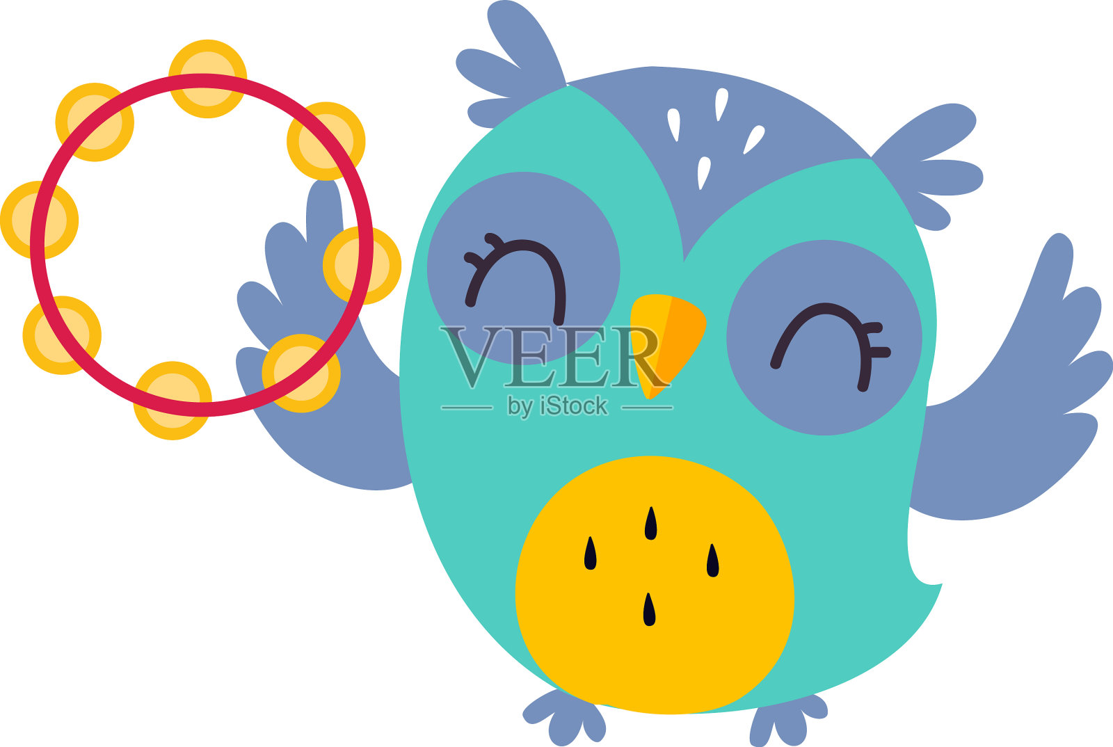 有趣的猫头鹰角色演奏铃鼓表演设计元素图片