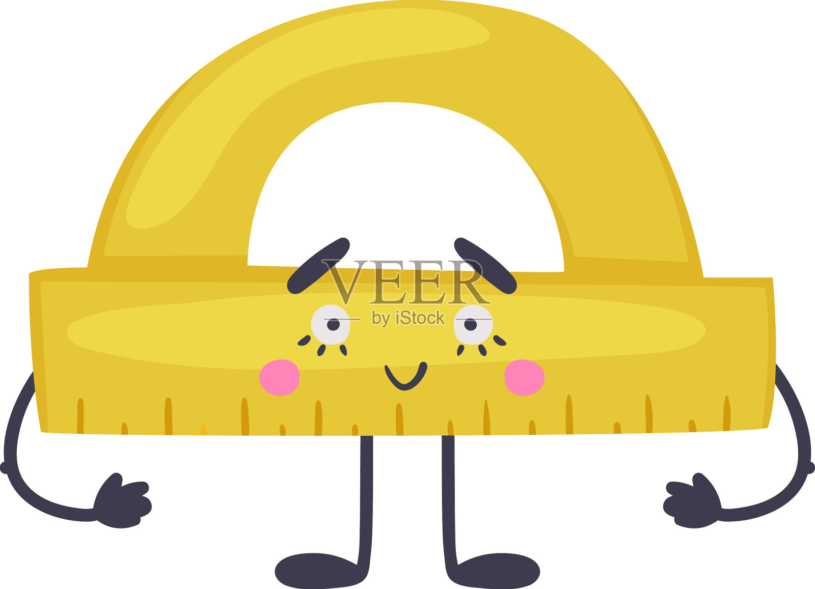 搞笑的黄色量角器作为办公用品人性化设计元素图片