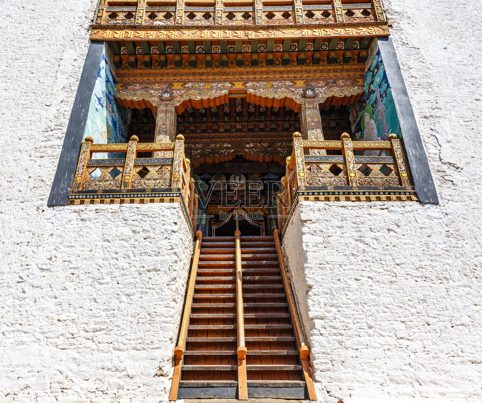 位于亚洲不丹Punakha的Punakha宗内的修道院立面照片摄影图片