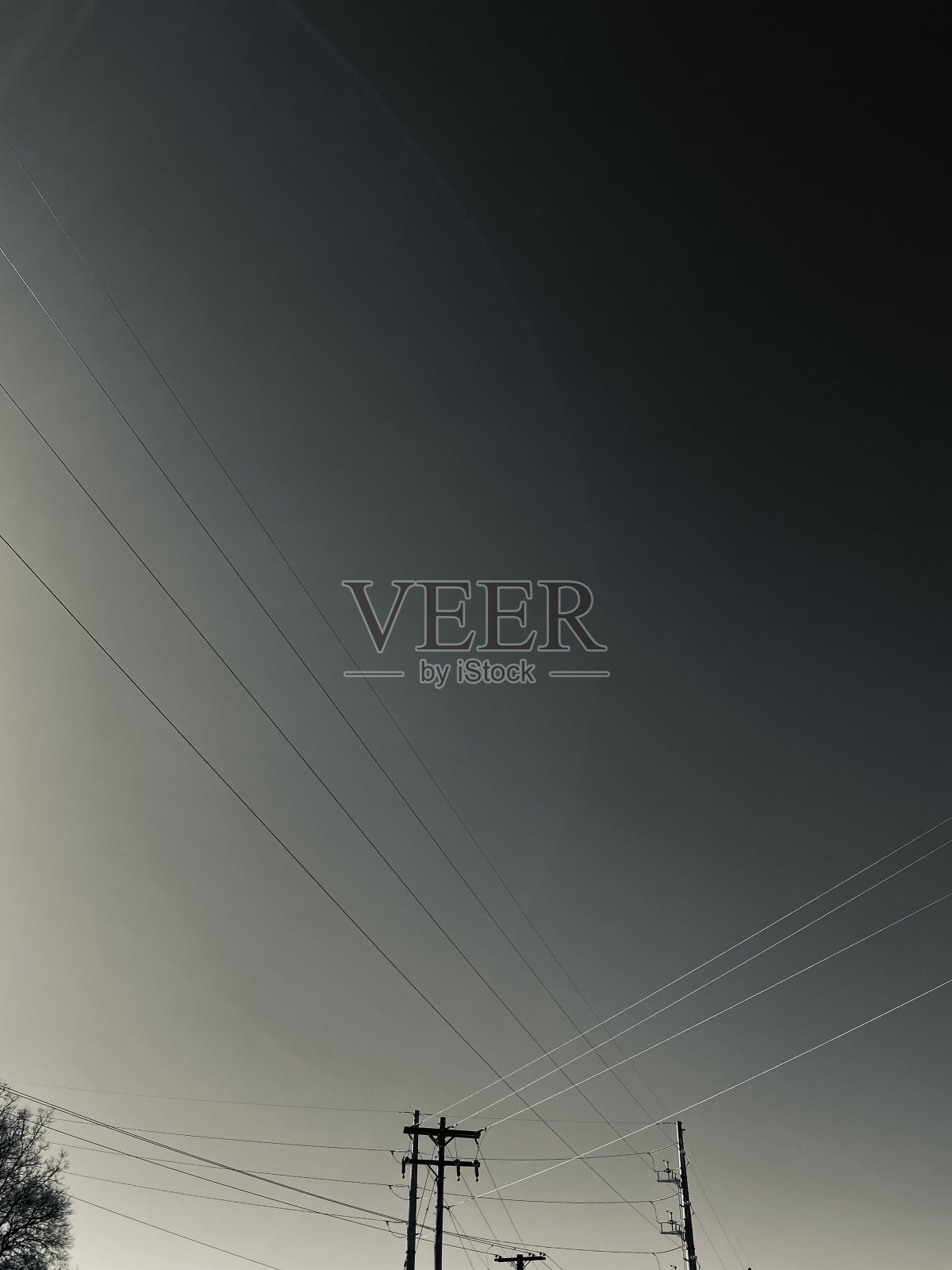 有太阳耀斑的电线。照片摄影图片