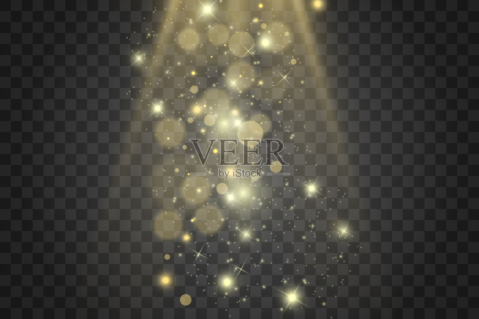 白色的火花和金色的星星闪耀着特殊的灯光效果。插画图片素材