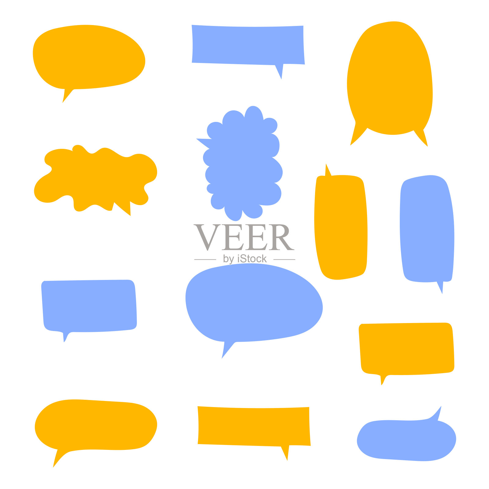 矢量可爱的彩色演讲泡泡剪影漫画卡通套装插画图片素材