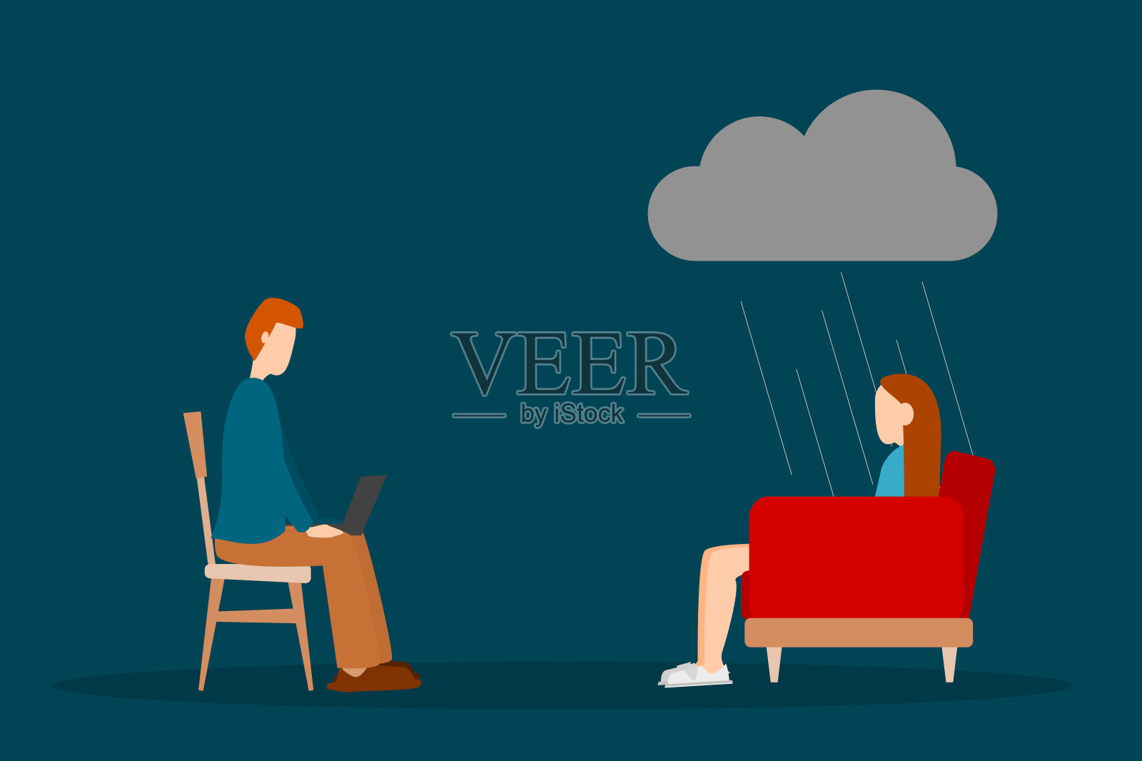 女人与精神科医生会面，关于治疗和咨询抑郁症患者的矢量插图插画图片素材