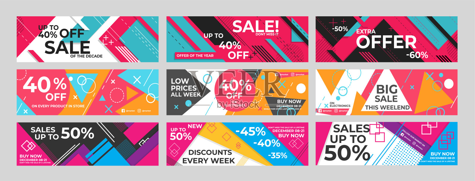 一套抽象矢量横幅设计。收集的网页横幅模板。现代模板设计插画图片素材